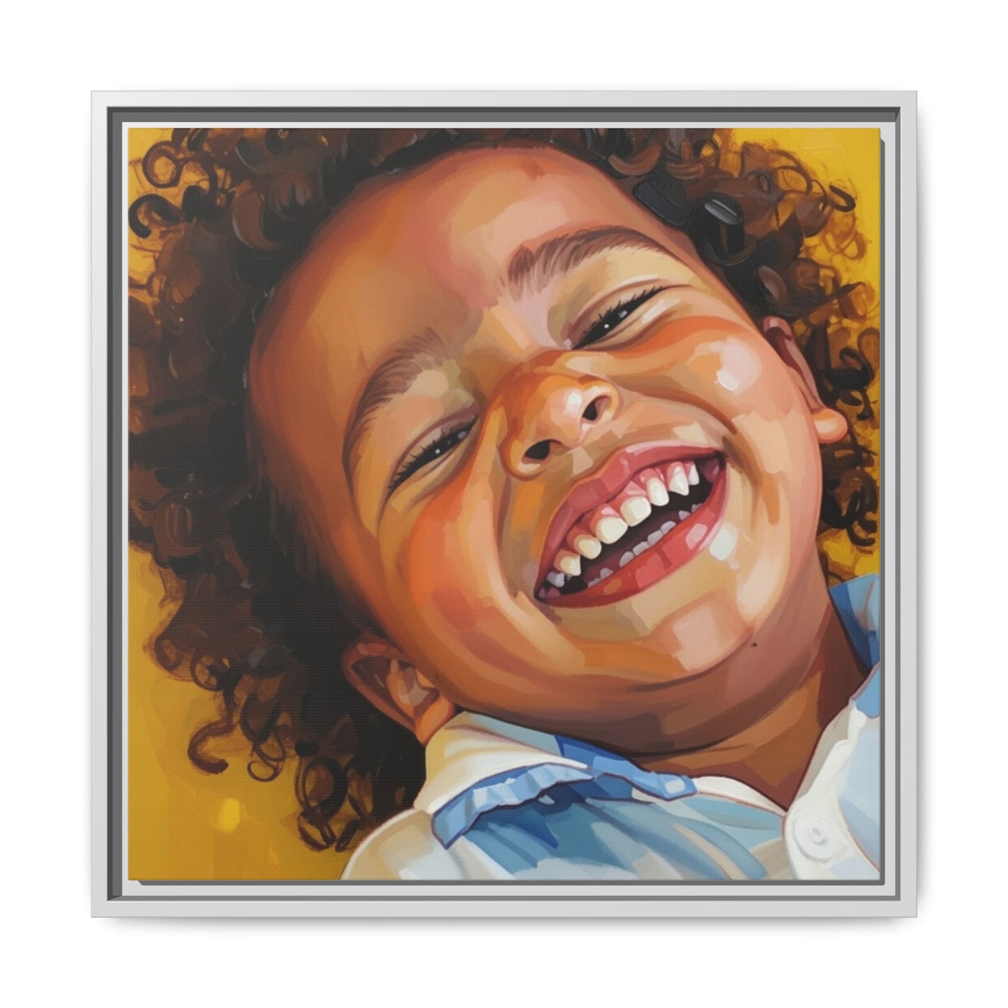 Framed Matte Canvas Print – Joyful Child Portrait, Colorful Nursery Wall Art