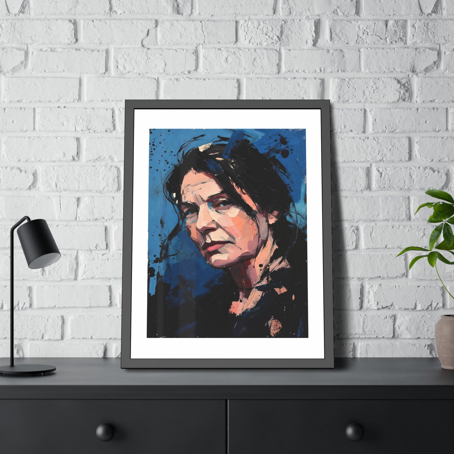 Framed Women in Blue Paper Posters