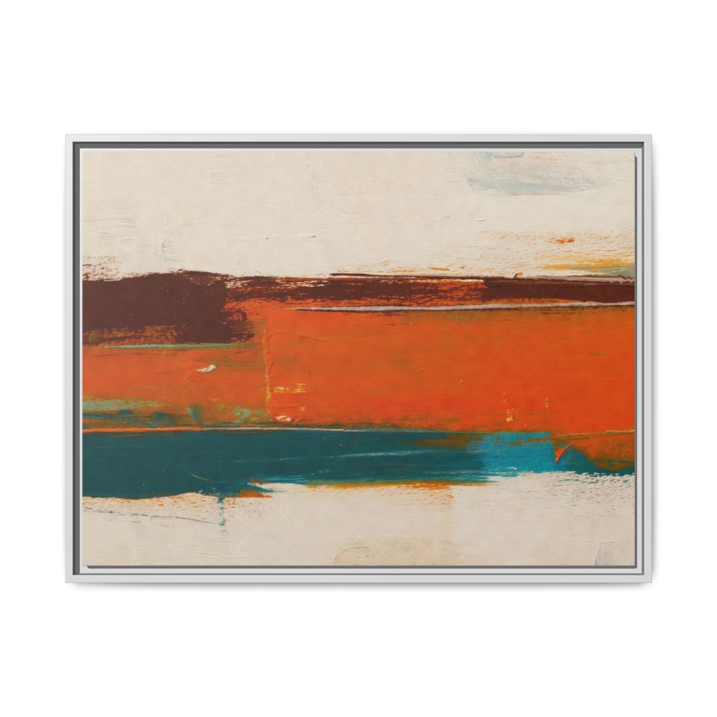 Abstract Horizon Matte Canvas Framed Print — Modern Orange Teal Wall Art