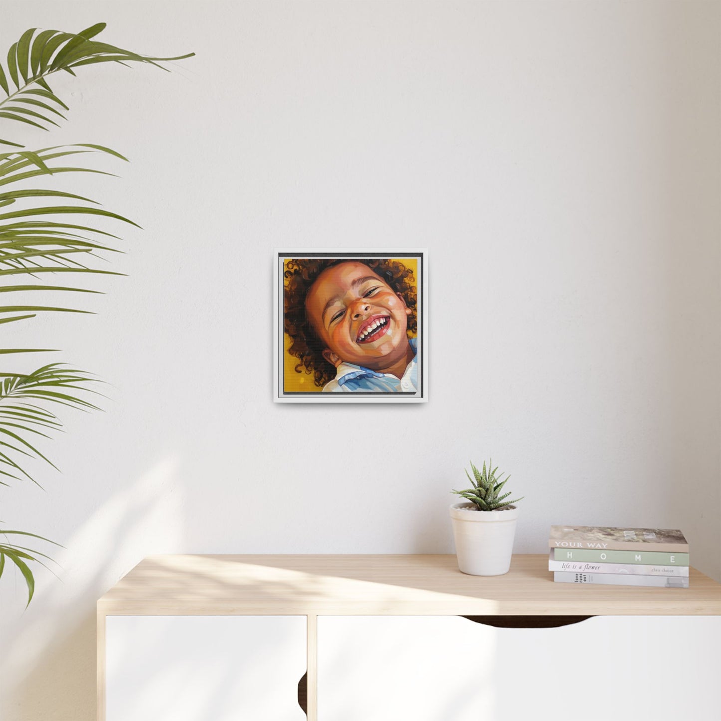 Framed Matte Canvas Print – Joyful Child Portrait, Colorful Nursery Wall Art