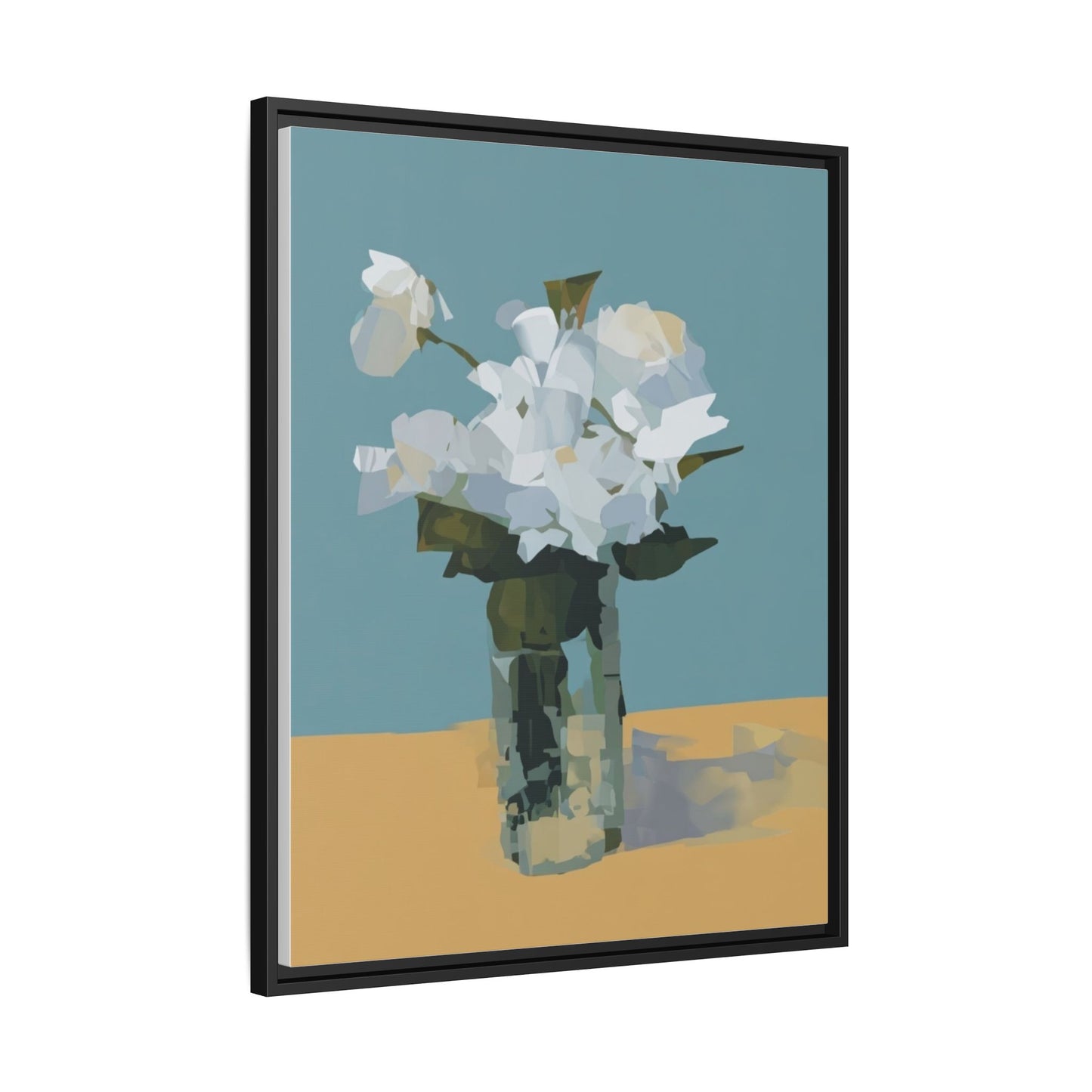 Framed Floral Still Life Canvas Art — Modern White Bouquet Wall Art