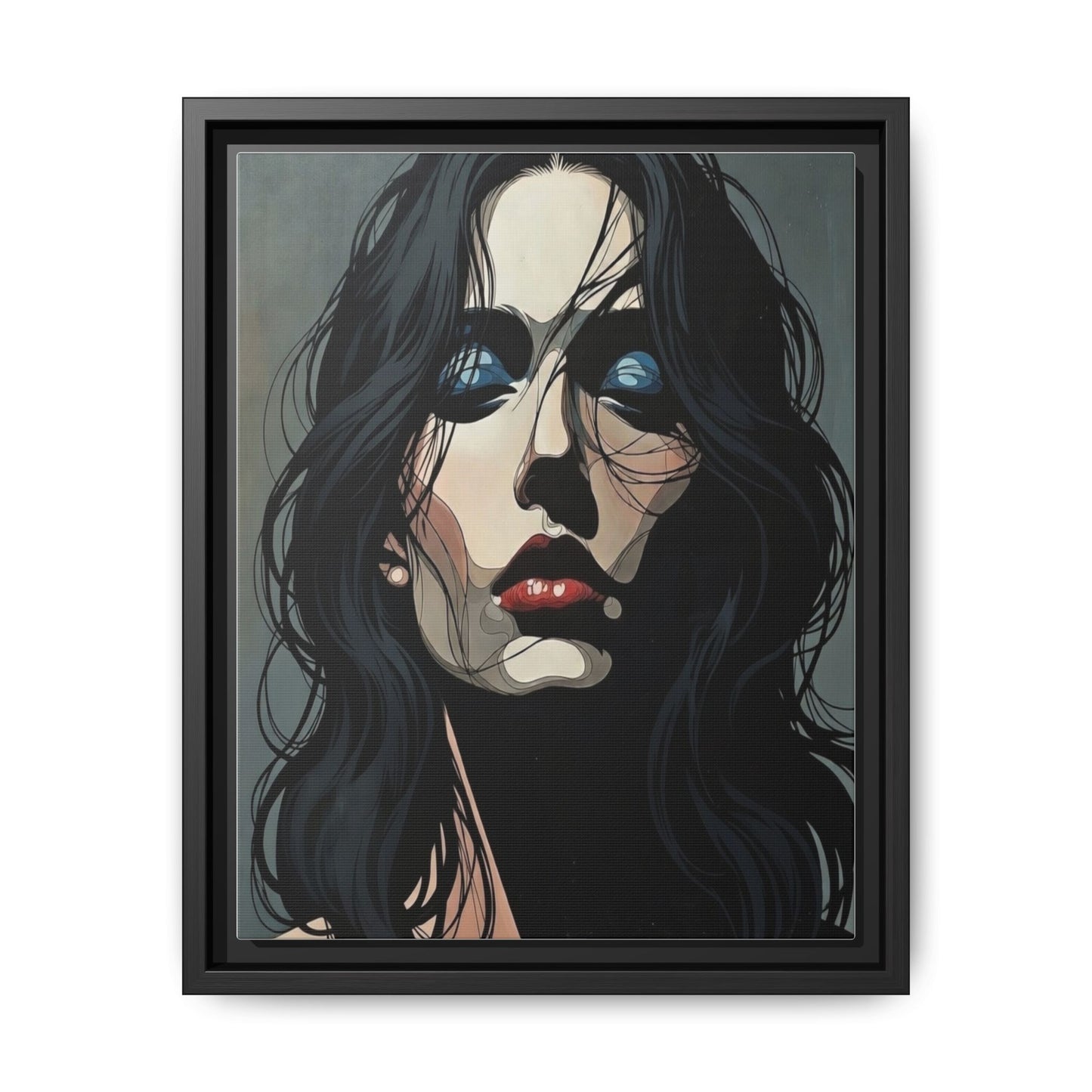 Framed Matte Canvas: Moody Portrait of Woman – Modern Gothic Wall Art