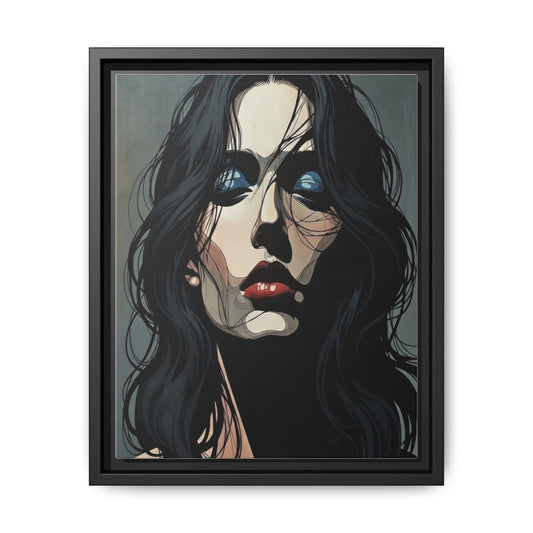 Framed Matte Canvas: Moody Portrait of Woman – Modern Gothic Wall Art