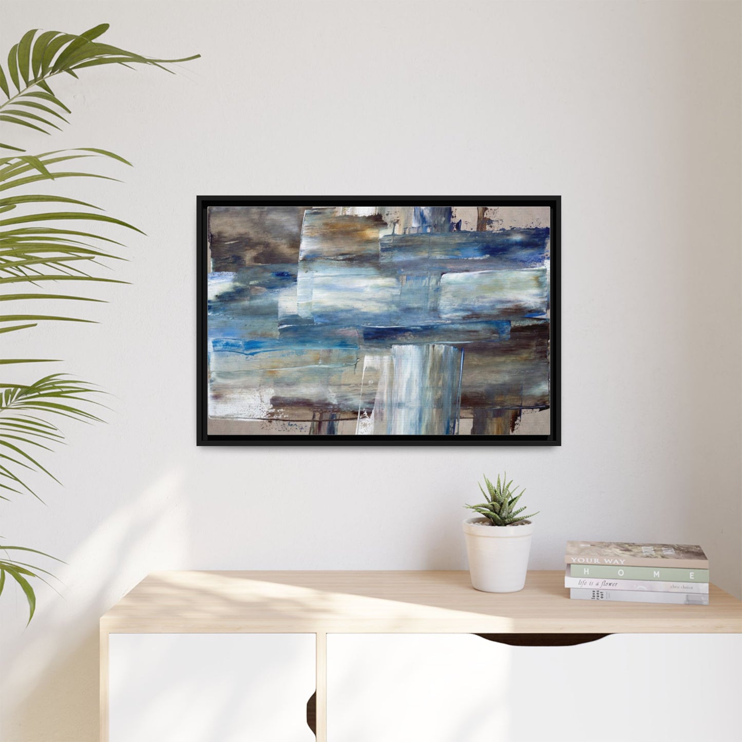 Abstract Blue Coastal Matte Canvas Framed Wall Art