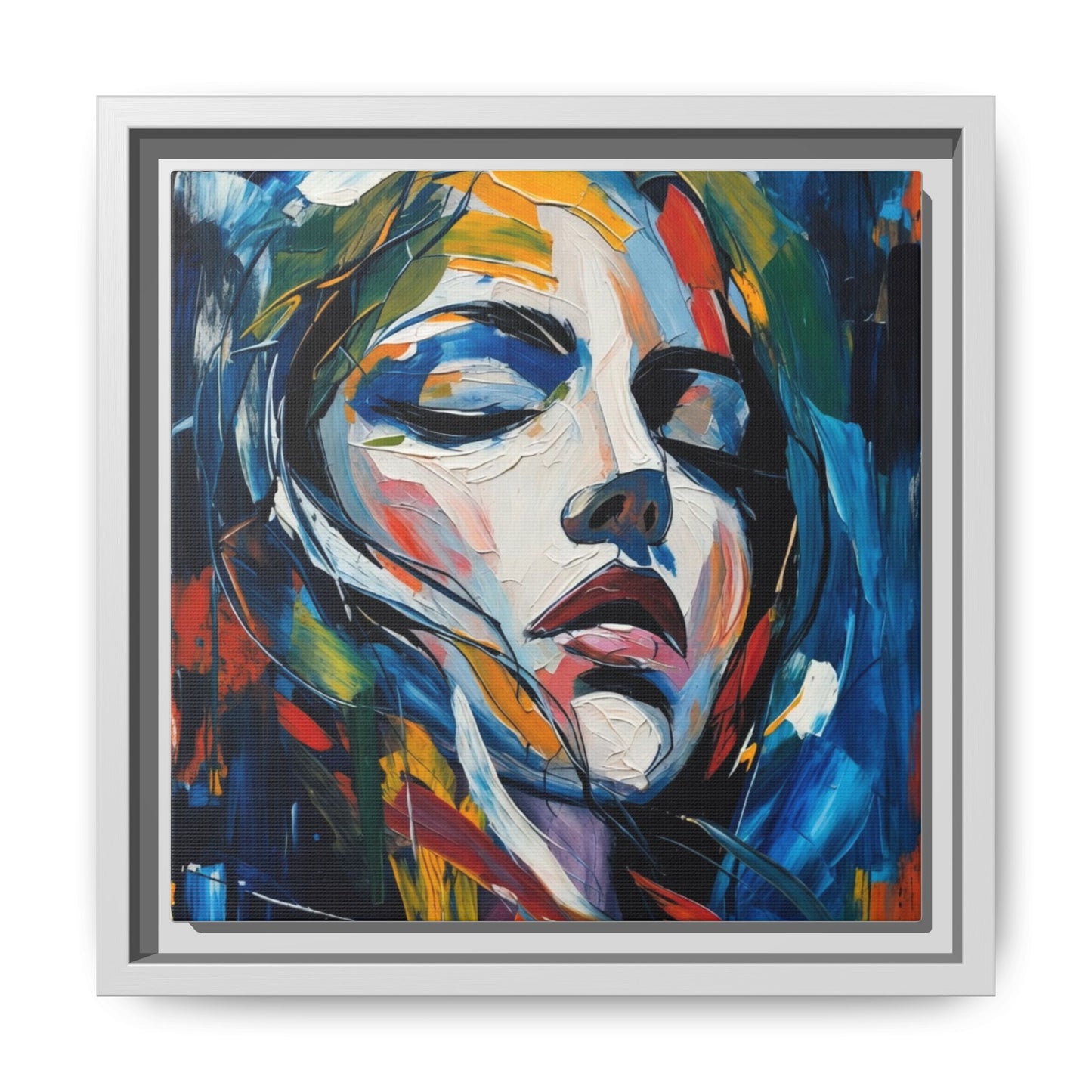 Abstract Colorful Woman Portrait — Framed Matte Canvas Wall Art
