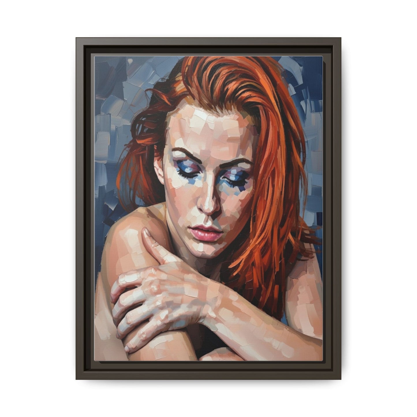 Framed Matte Canvas Art – Contemplative Redhead Portrait