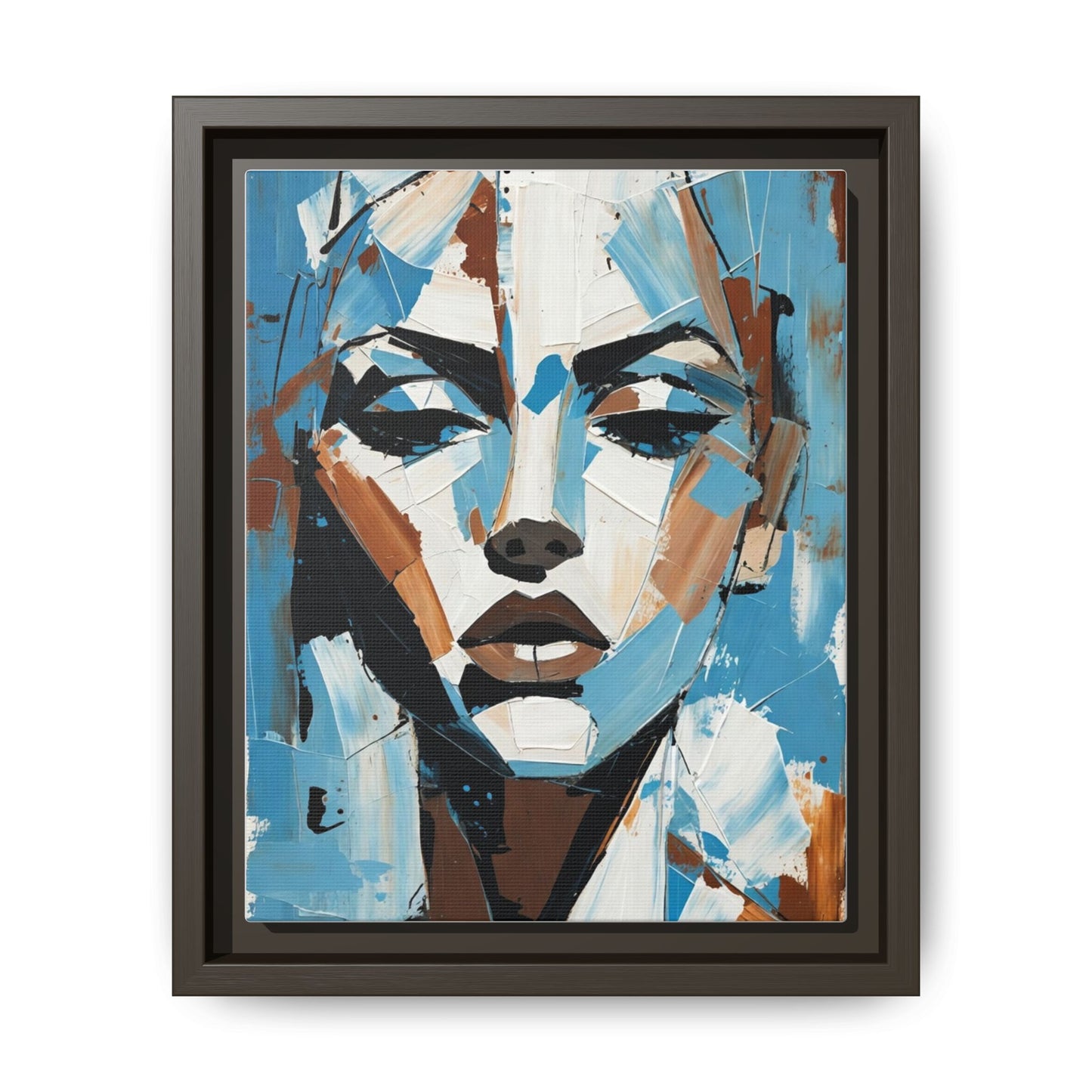 Abstract Blue Face Matte Canvas Wall Art — Framed Modern Portrait Print