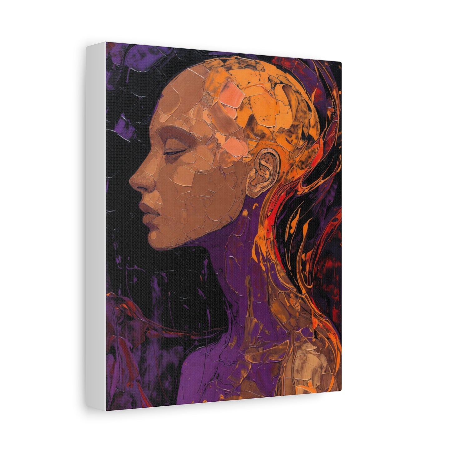 Abstract Portrait Canvas - Meditative Female Profile in Purple & Orange