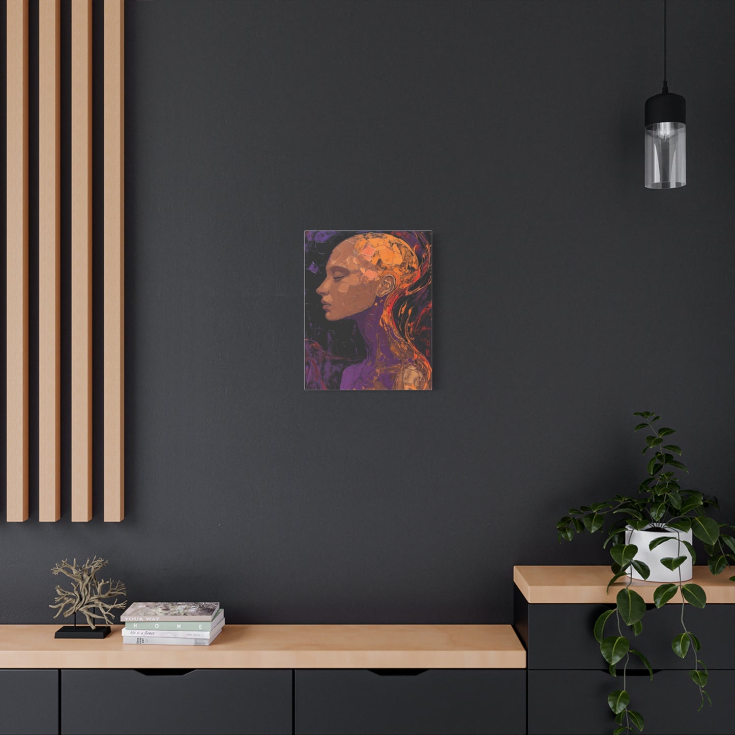 Abstract Portrait Canvas - Meditative Female Profile in Purple & Orange
