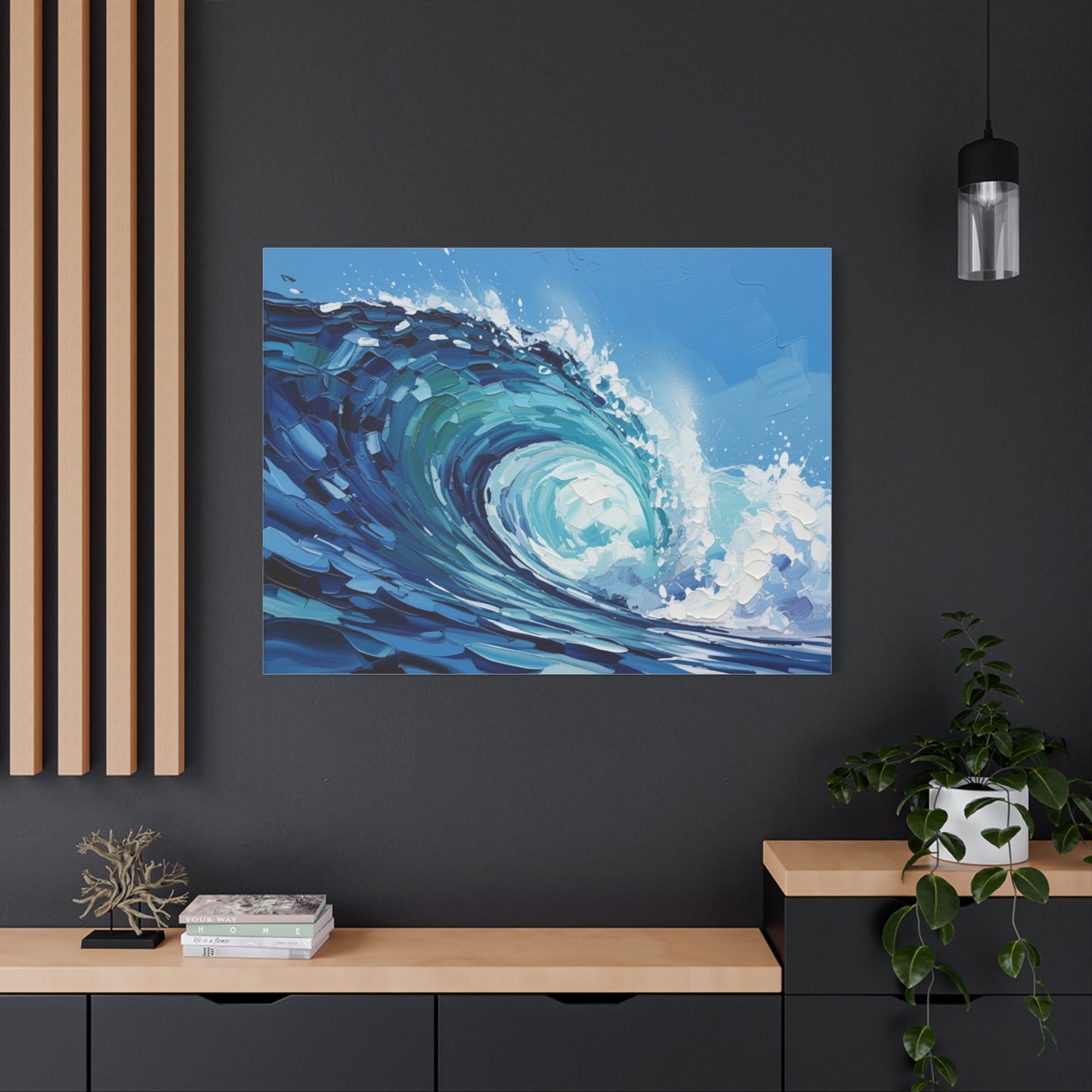 Ocean Wave Matte Canvas Wall Art — Blue Surf Wave Painting, Stretched 1.25"
