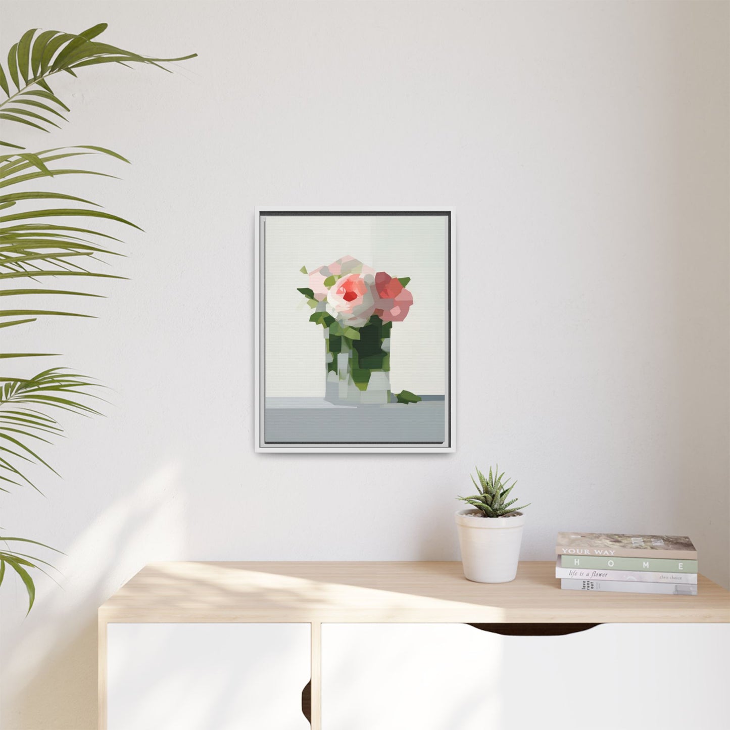 Framed Floral Canvas Print — Modern Pink Roses Still Life