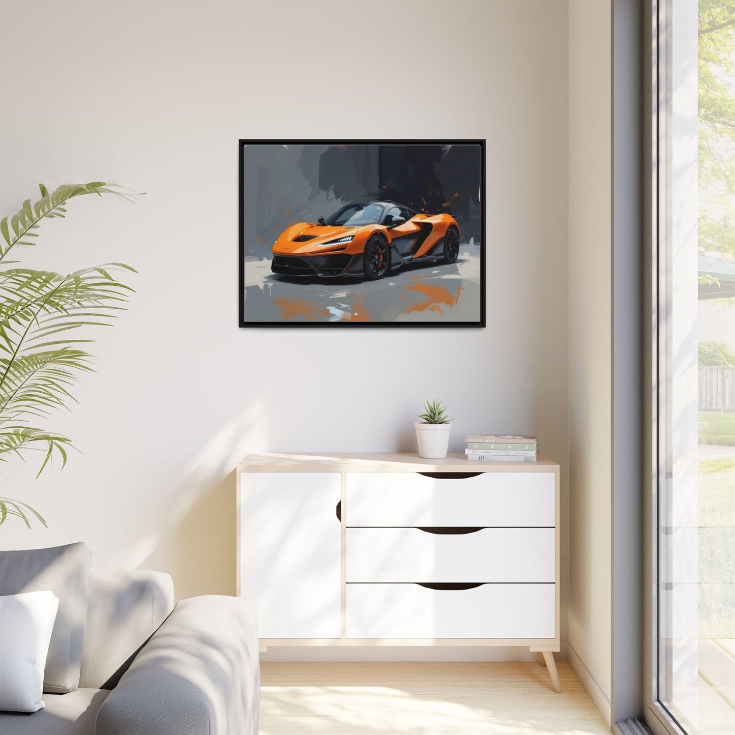 Framed Matte Canvas — Orange Sports Car Print