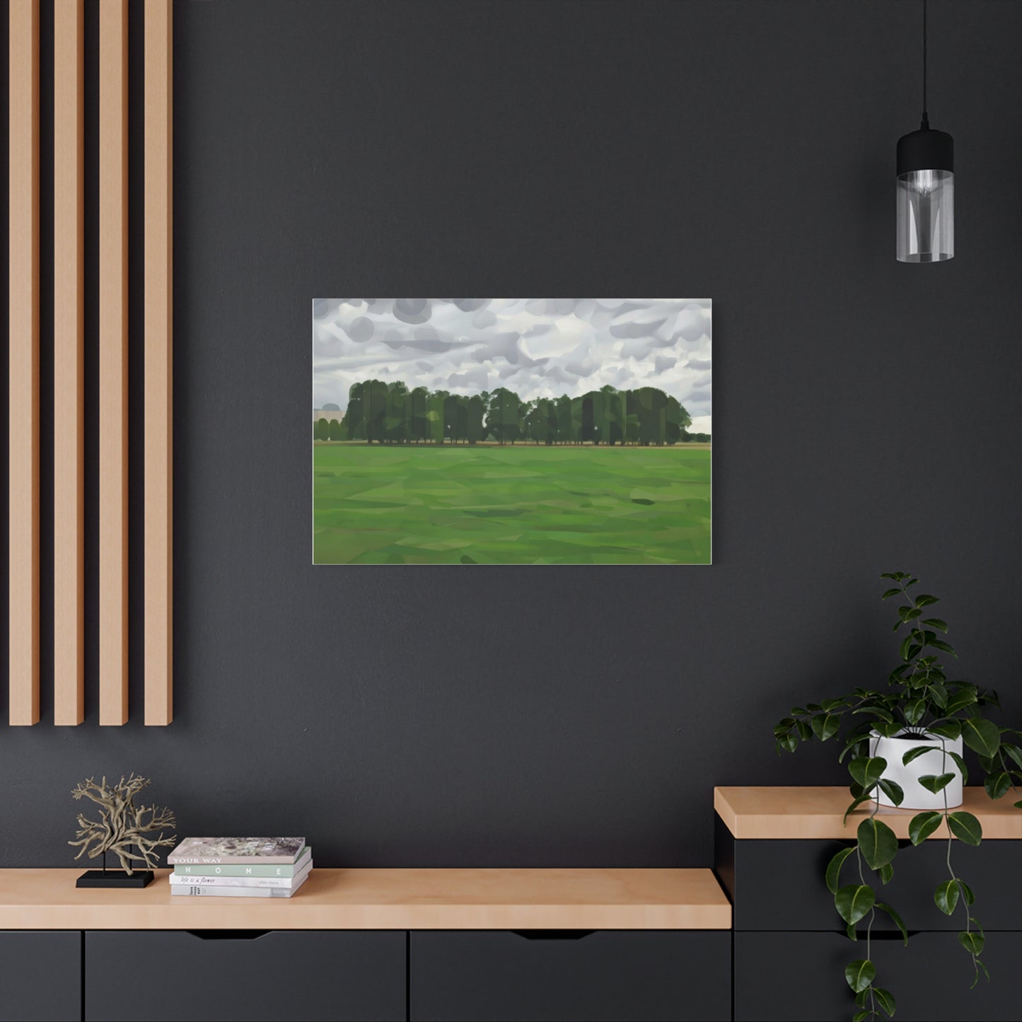 Green Field Landscape Canvas Print — Tranquil Park Scene Matte Stretched Canvas