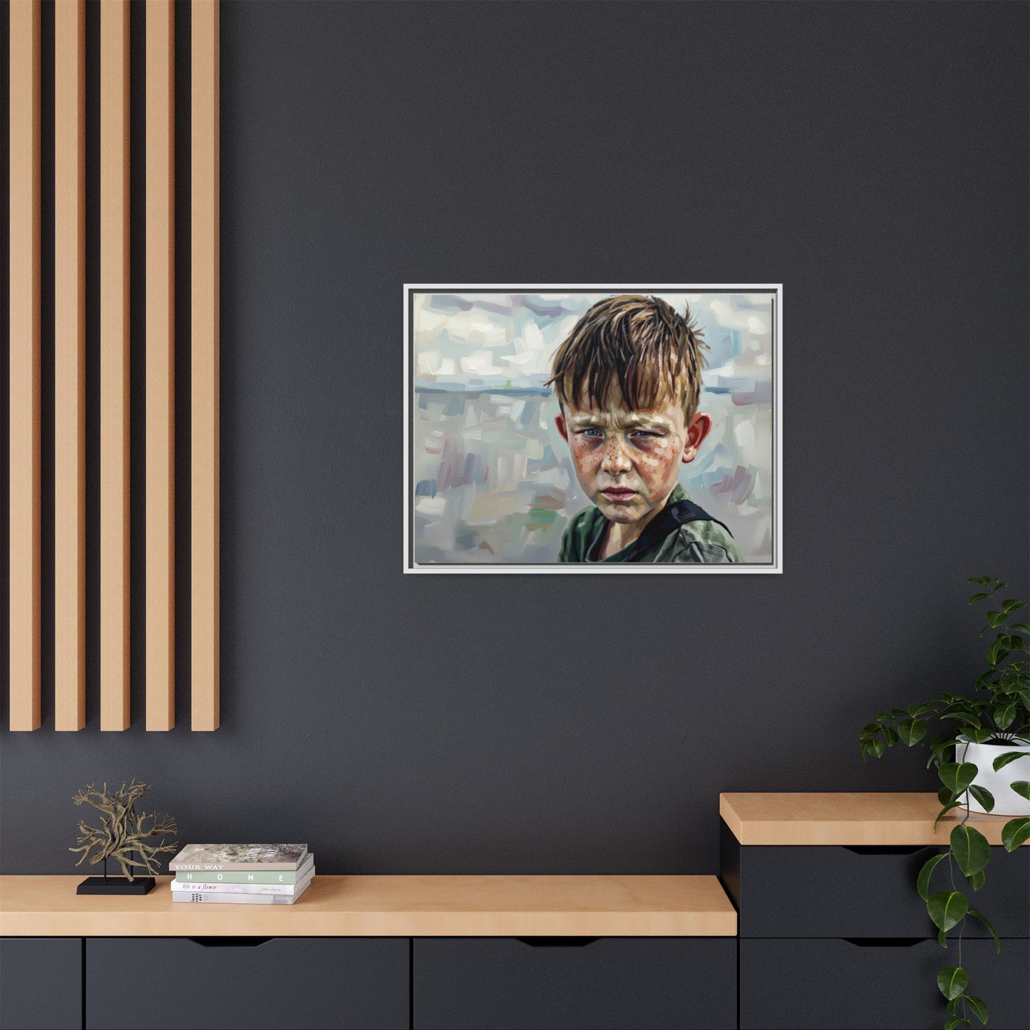 Framed Matte Canvas: Gritty Boy Portrait Art Print