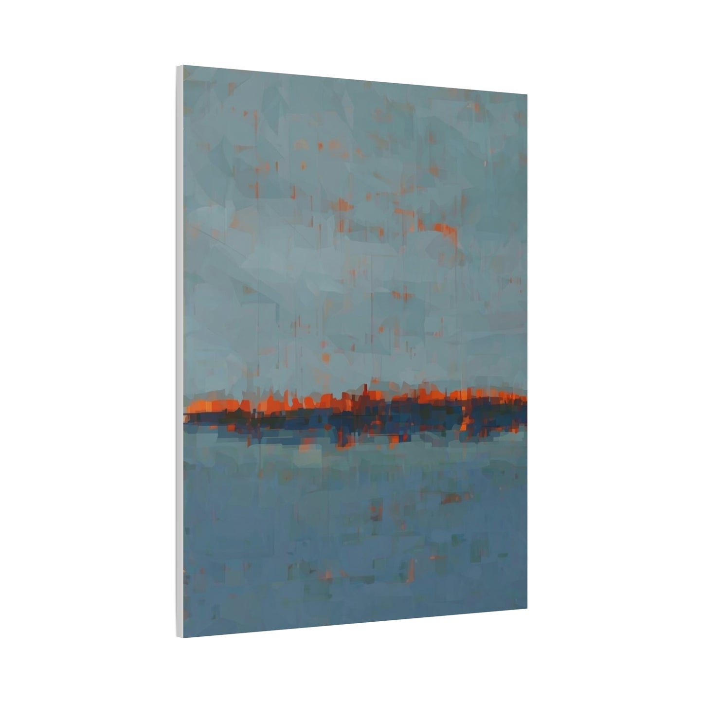 Abstract Coastal Horizon Canvas Print — Blue Teal with Orange Accent