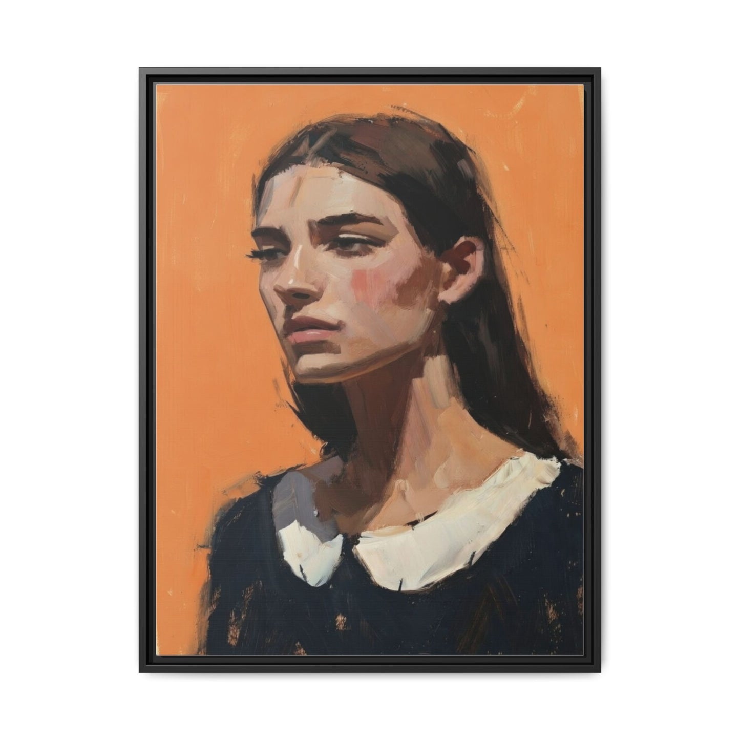 Framed Matte Canvas Portrait Art — Modern Figurative Painting on Orange