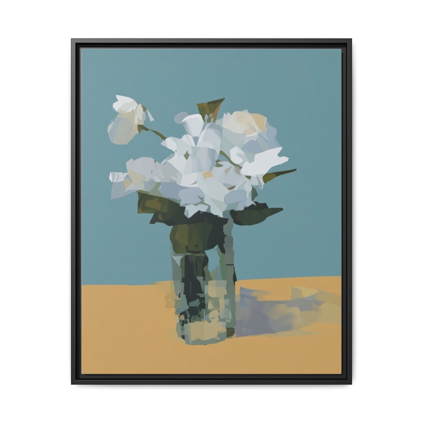 Framed Floral Still Life Canvas Art — Modern White Bouquet Wall Art