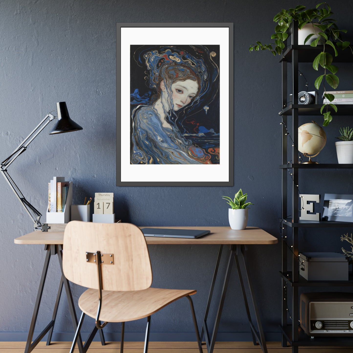 Framed Art Print — Dreamy Blue Portrait Poster