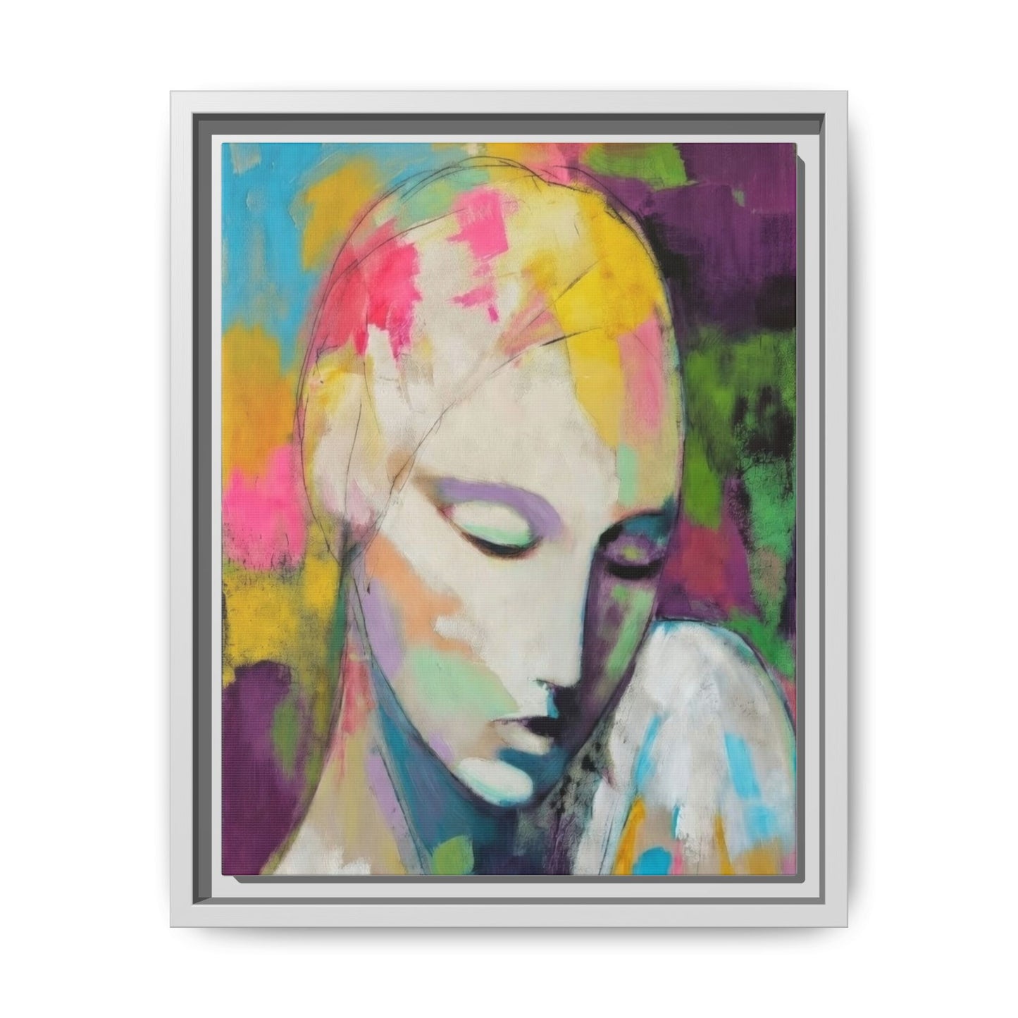Framed Matte Canvas Art - Colorful Abstract Portrait