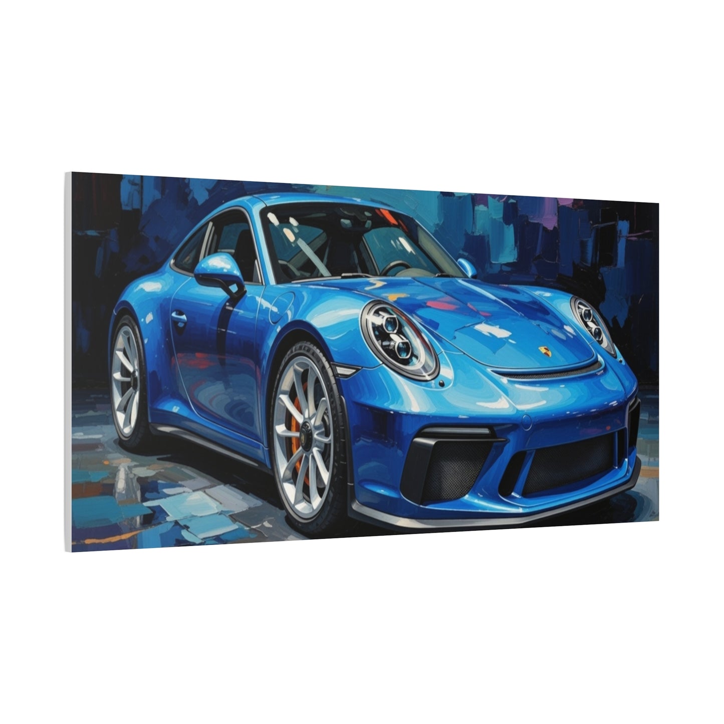 Blue Sports Car Canvas Wall Art — Modern Automotive Painting on Stretched Matte Canvas