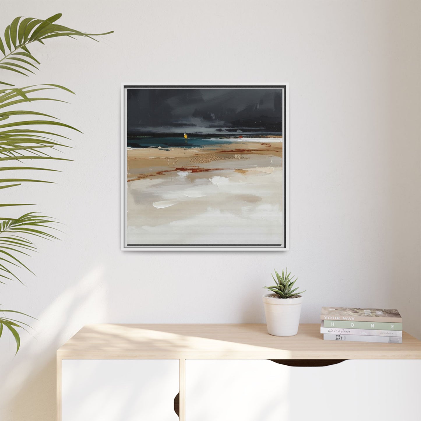 Framed Matte Canvas Beachscape Art Print — Coastal Abstract Wall Decor
