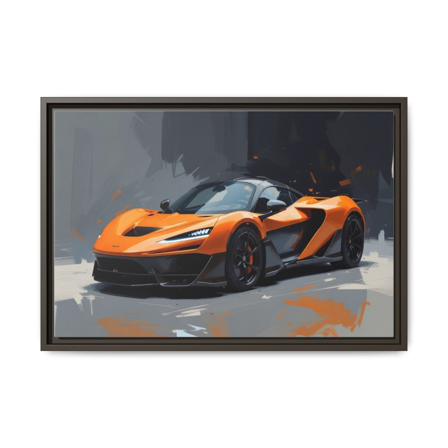 Framed Matte Canvas — Orange Sports Car Print