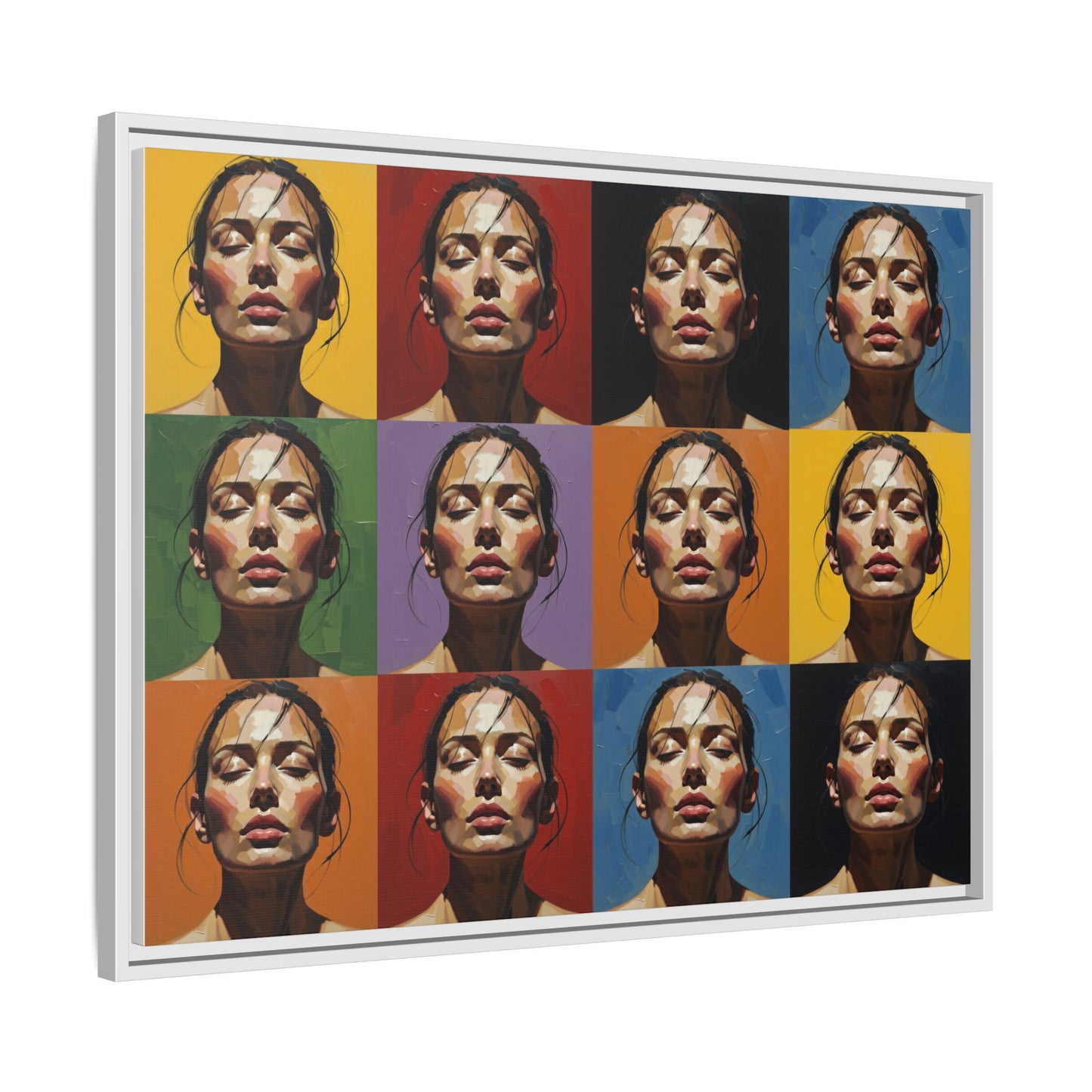 Pop Art Portrait Matte Canvas Print — Framed Multi-Color Grid