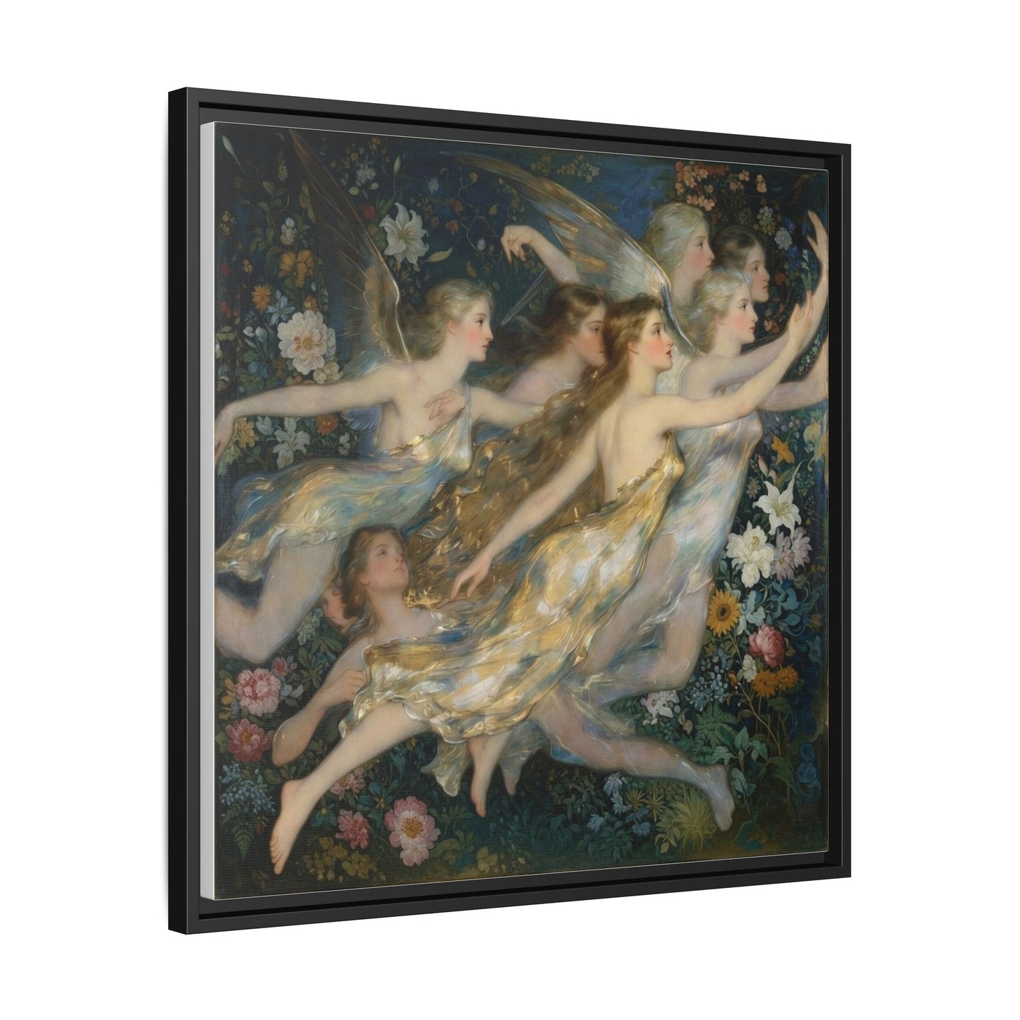 Framed Matte Canvas Wall Art — Vintage Fairies & Floral Painting