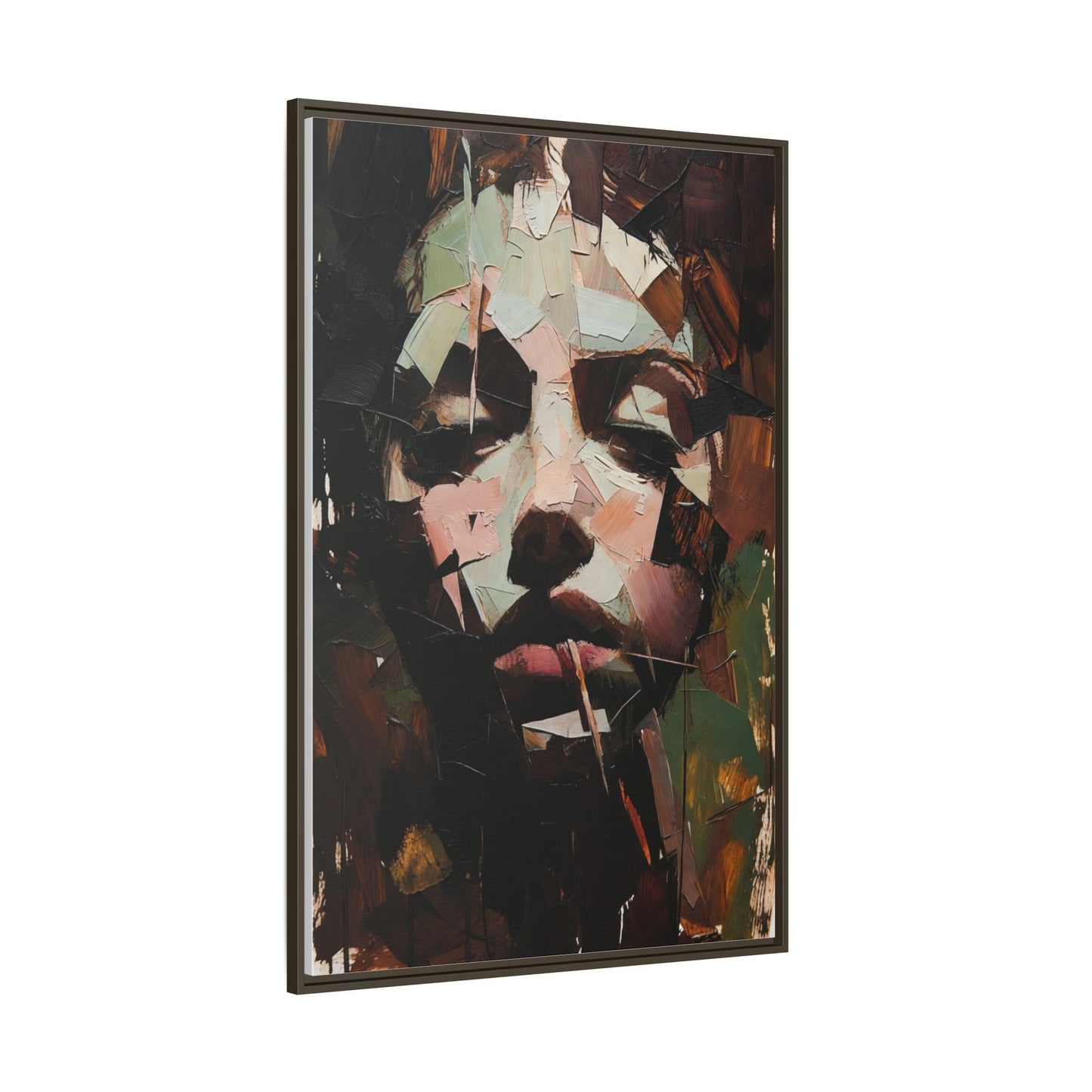 Matte Framed Canvas Art — Abstract Female Portrait, Moody Multicolor