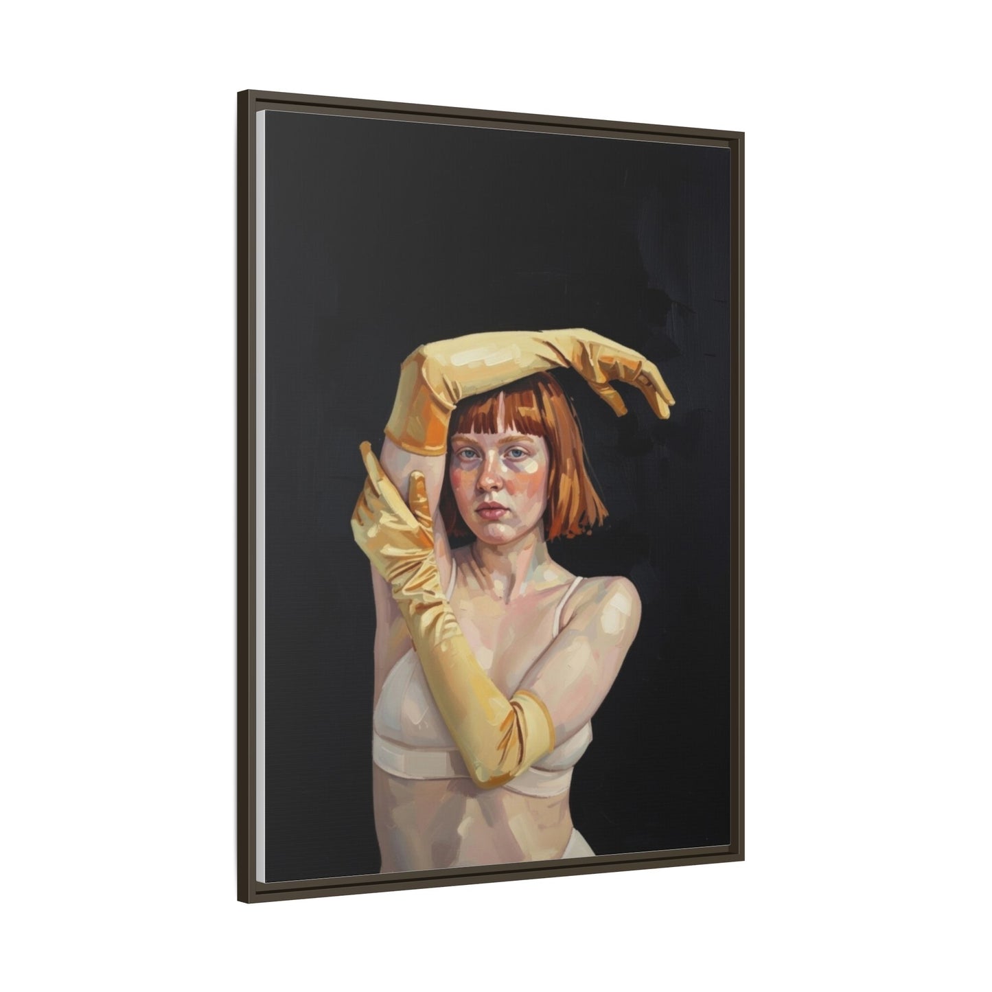 Framed Matte Canvas Art – Portrait of Woman in Yellow Gloves