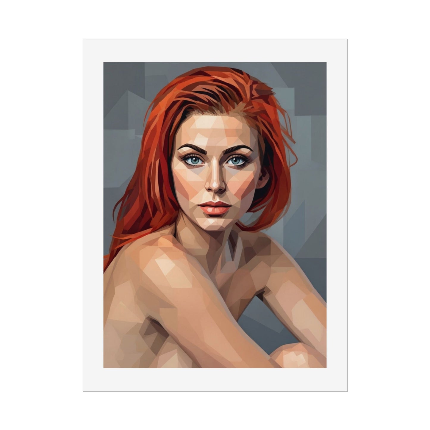 Geometric Redhead Portrait Poster — Modern Pop Art Rolled Print