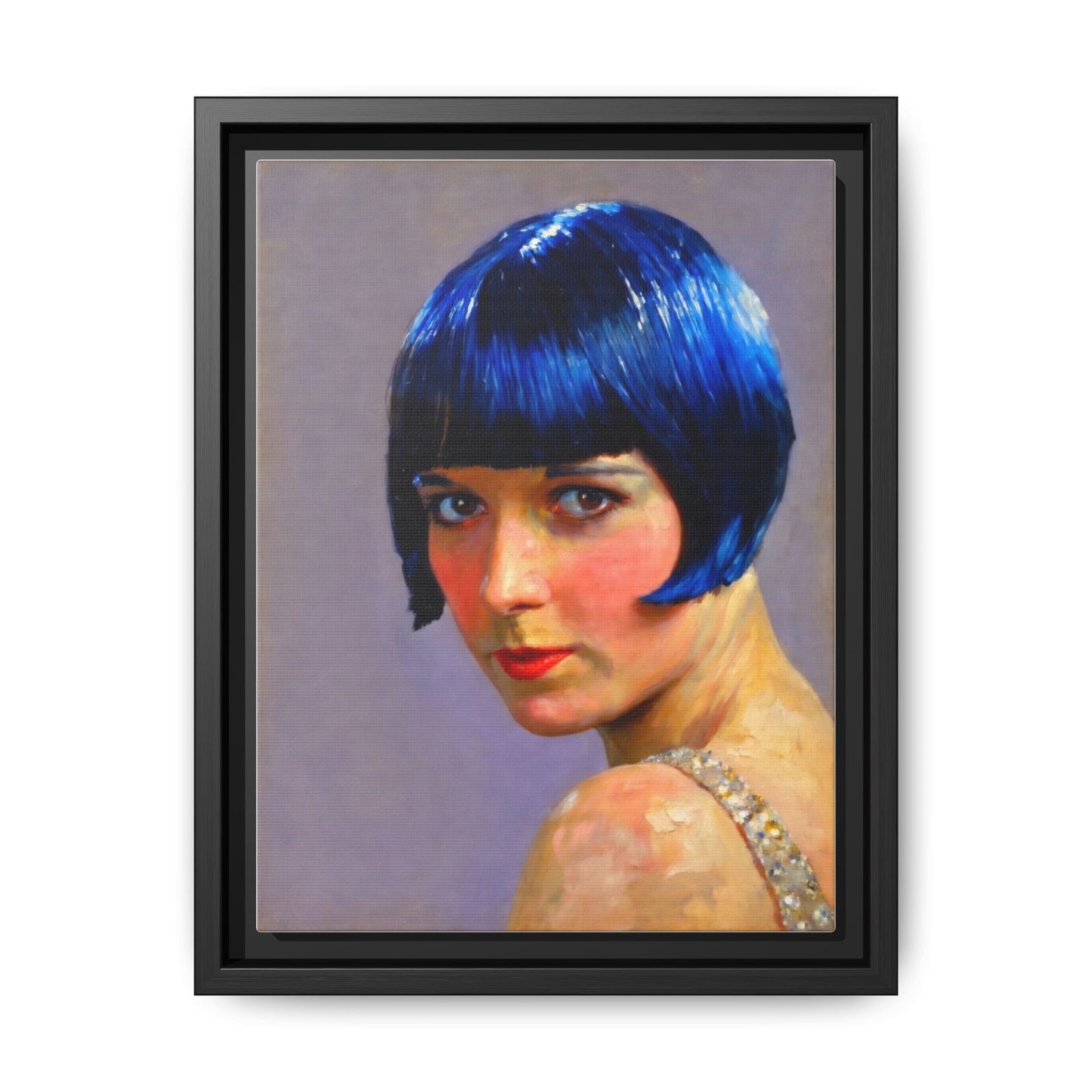 Framed Matte Canvas Art Print — Vintage Portrait with Blue Bob