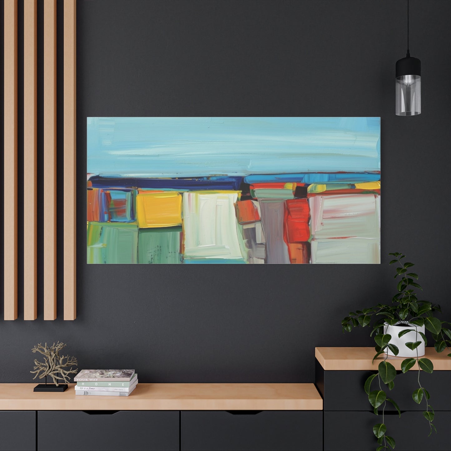 Abstract Coastal Landscape Canvas Print — Colorful Modern Seascape Wall Art