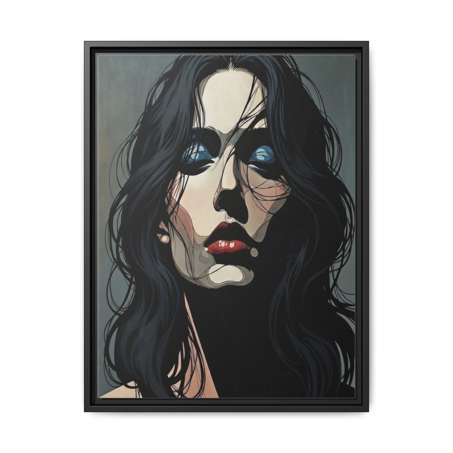 Framed Matte Canvas: Moody Portrait of Woman – Modern Gothic Wall Art