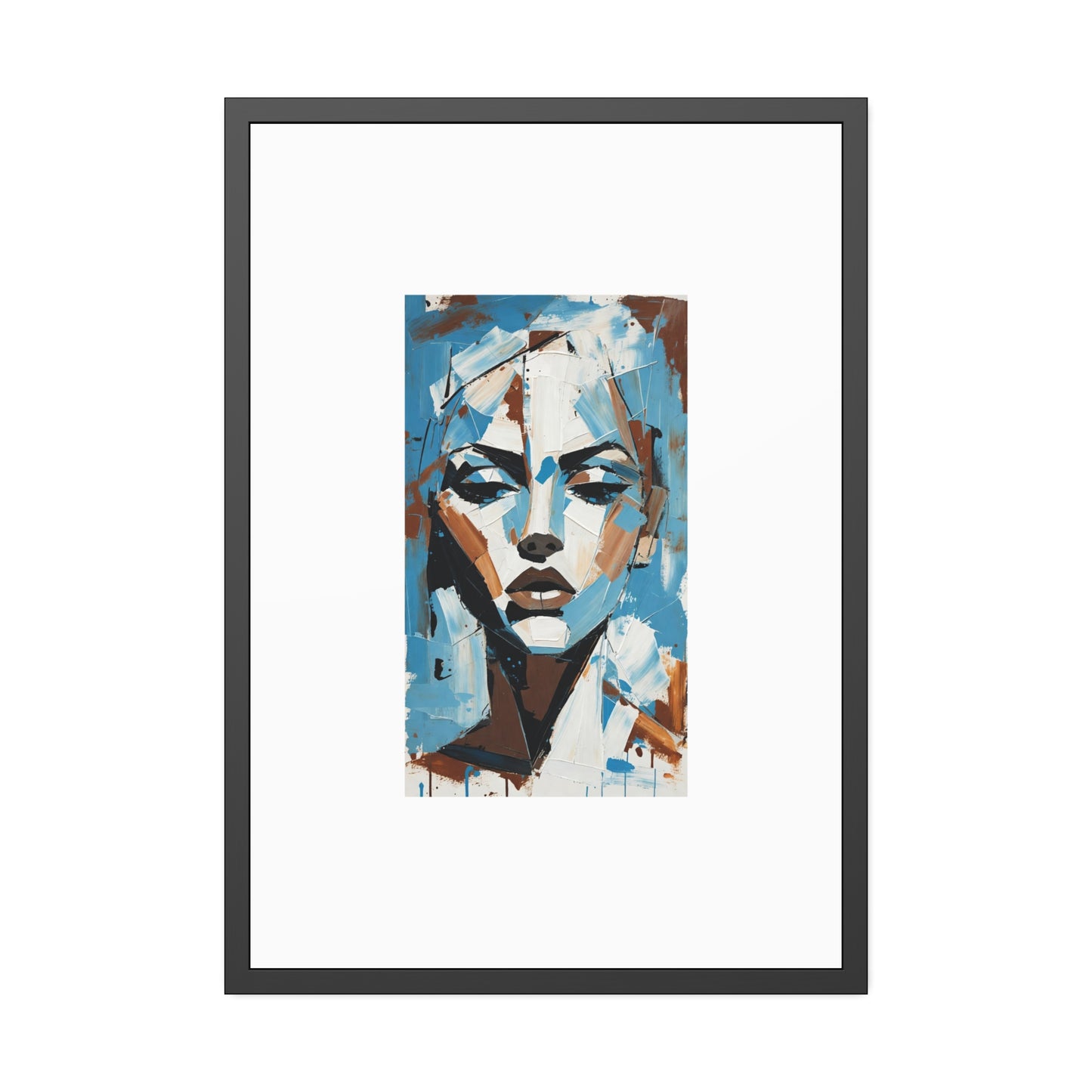 Framed Art Print - Abstract Blue Portrait Poster (Modern Wall Decor)