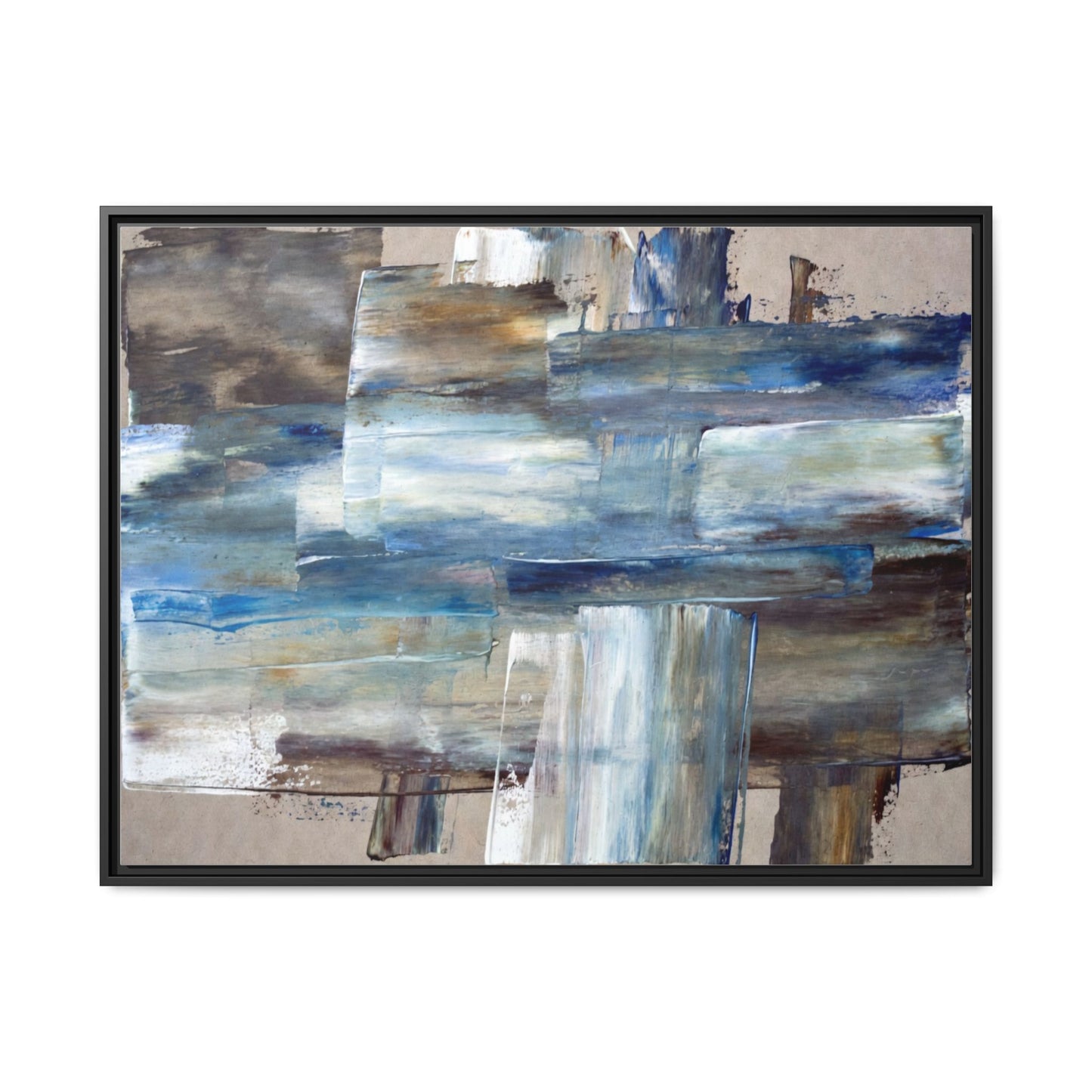 Abstract Blue Coastal Matte Canvas Framed Wall Art