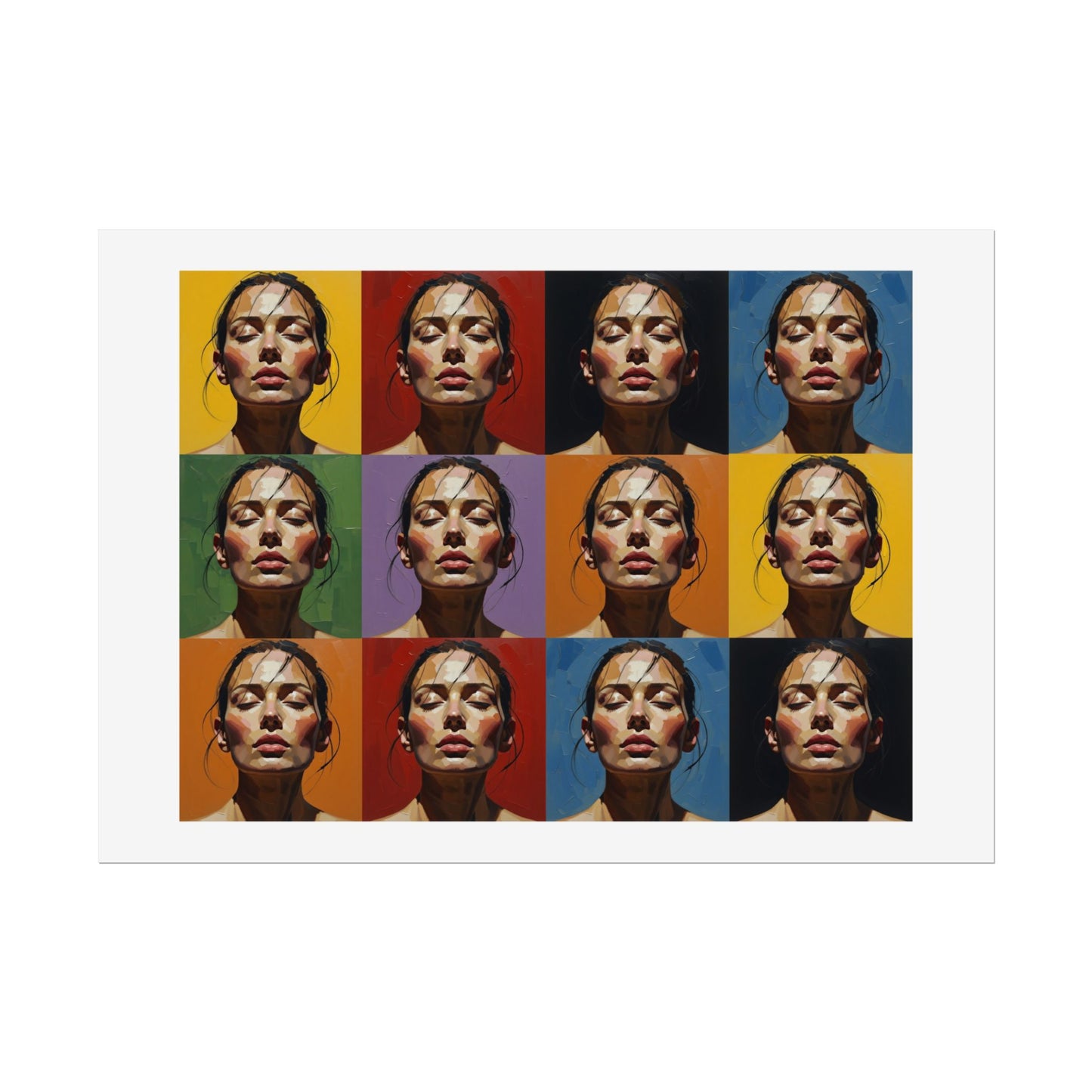 Rolled Poster — Pop Art Portrait Wall Print (Color Grid, 12-Panel)