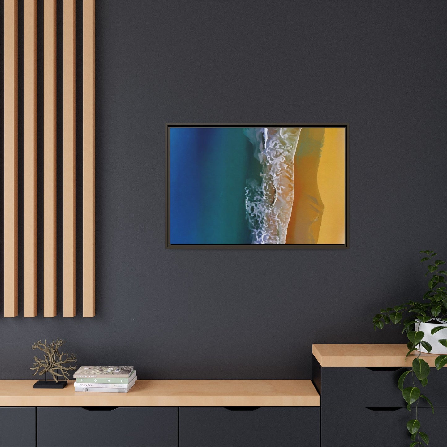 Framed Matte Canvas Seascape Print – Coastal Waves Wall Art