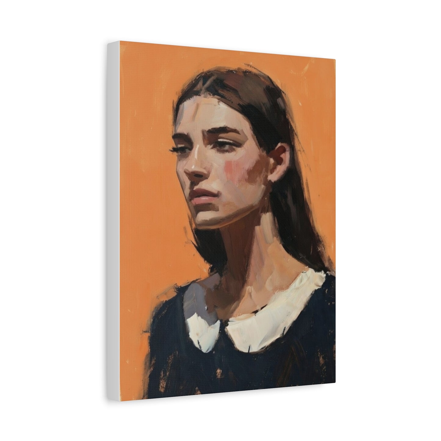 Portrait Canvas Print — Moody Female Figure in Warm Orange