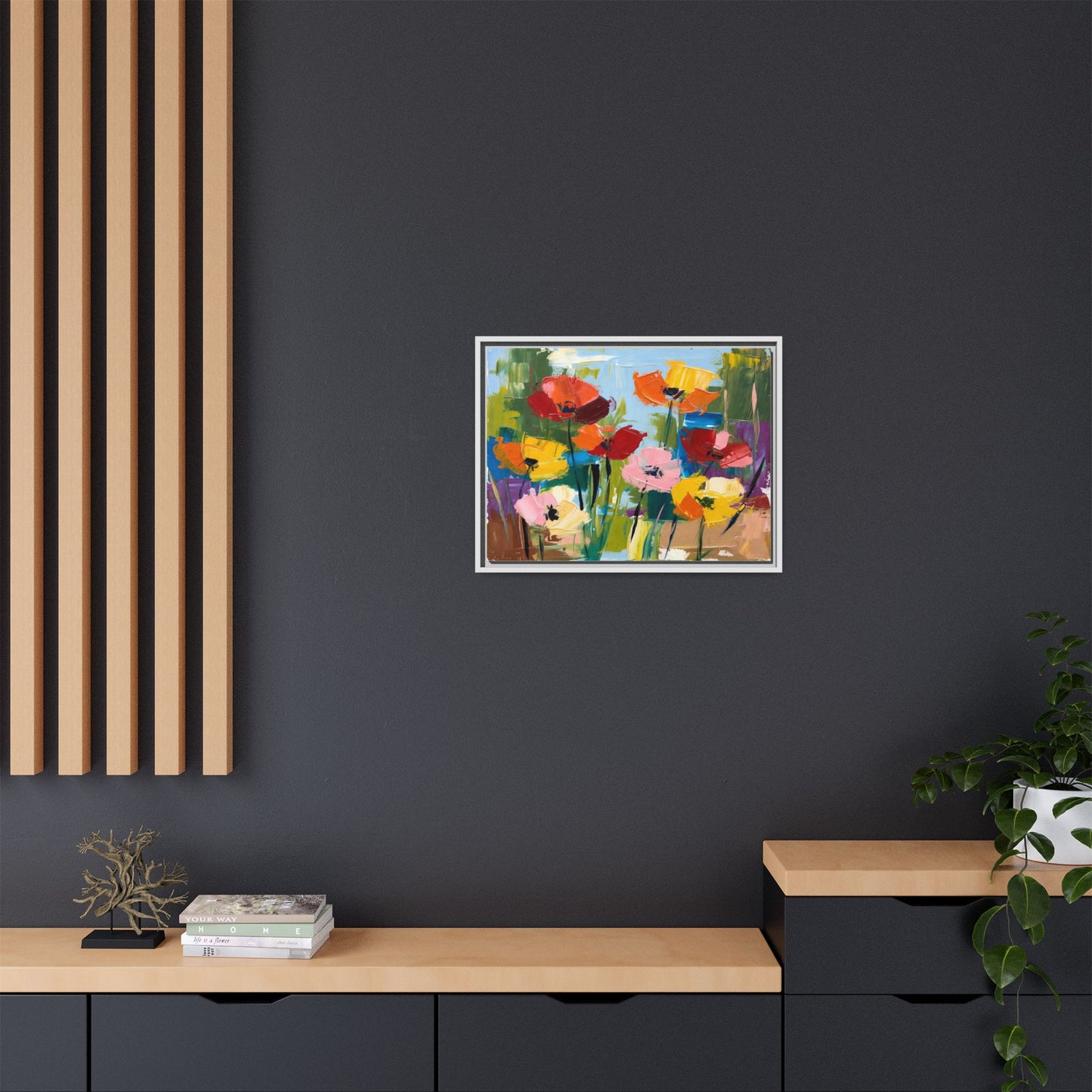 Framed Floral Canvas Print — Colorful Abstract Poppy Artwork