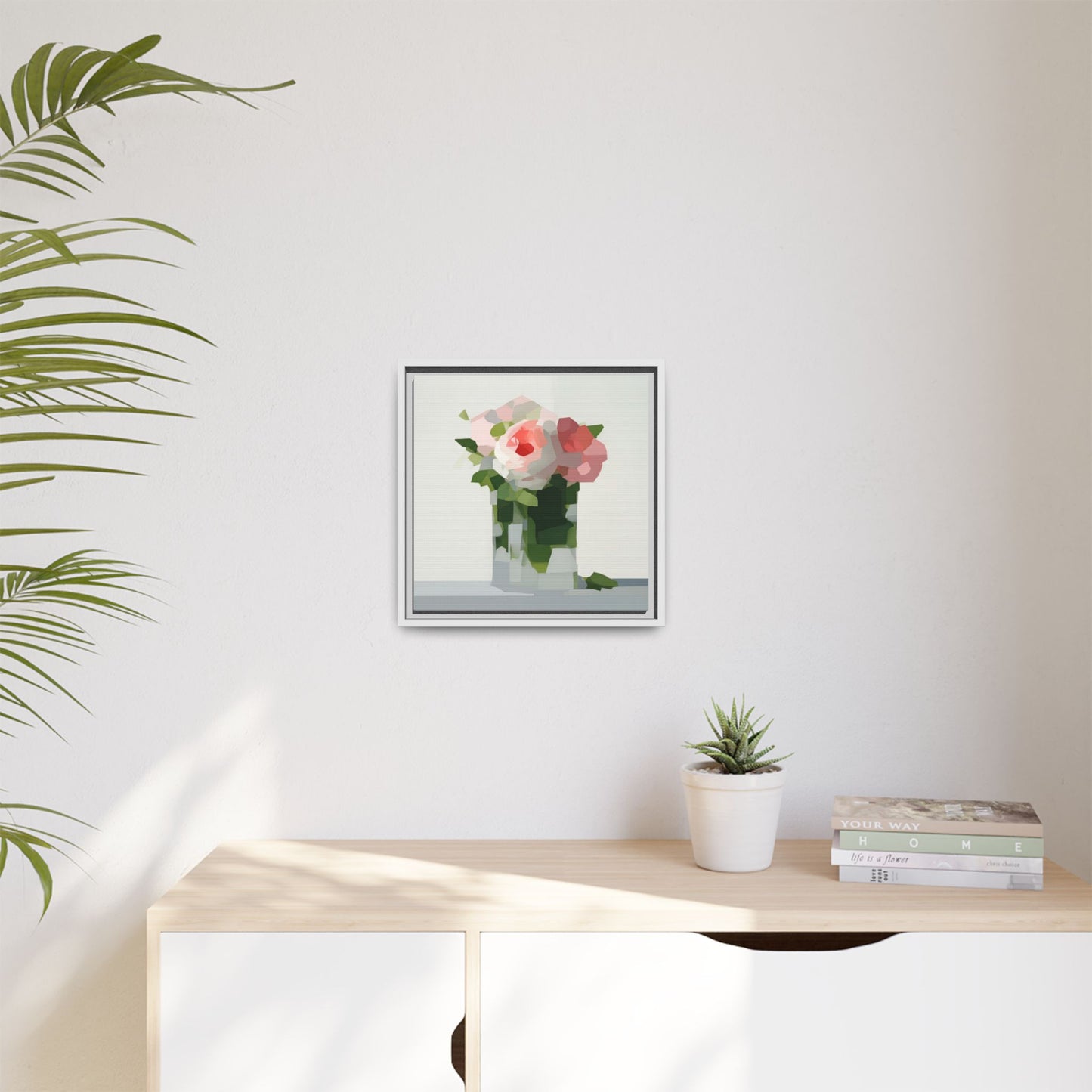 Framed Floral Canvas Print — Modern Pink Roses Still Life