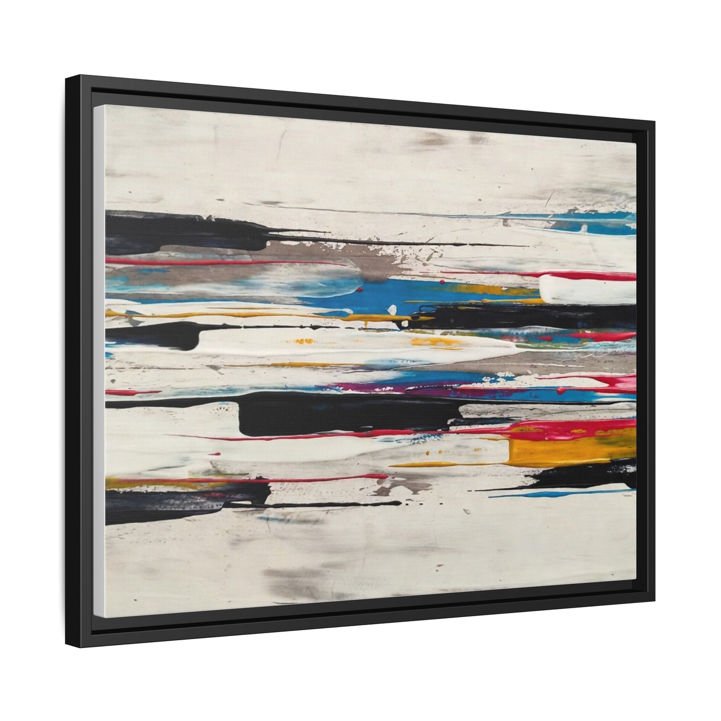 Abstract Multi-Color Framed Canvas Wall Art — Modern Horizontal Brushstroke Print