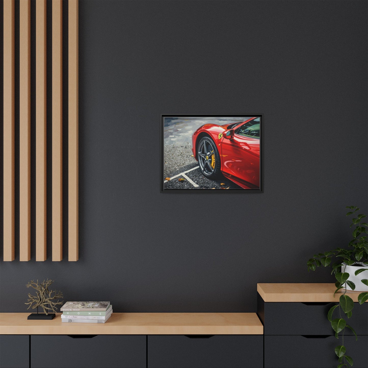 Framed Matte Canvas: Red Sports Car Close-Up Art Print