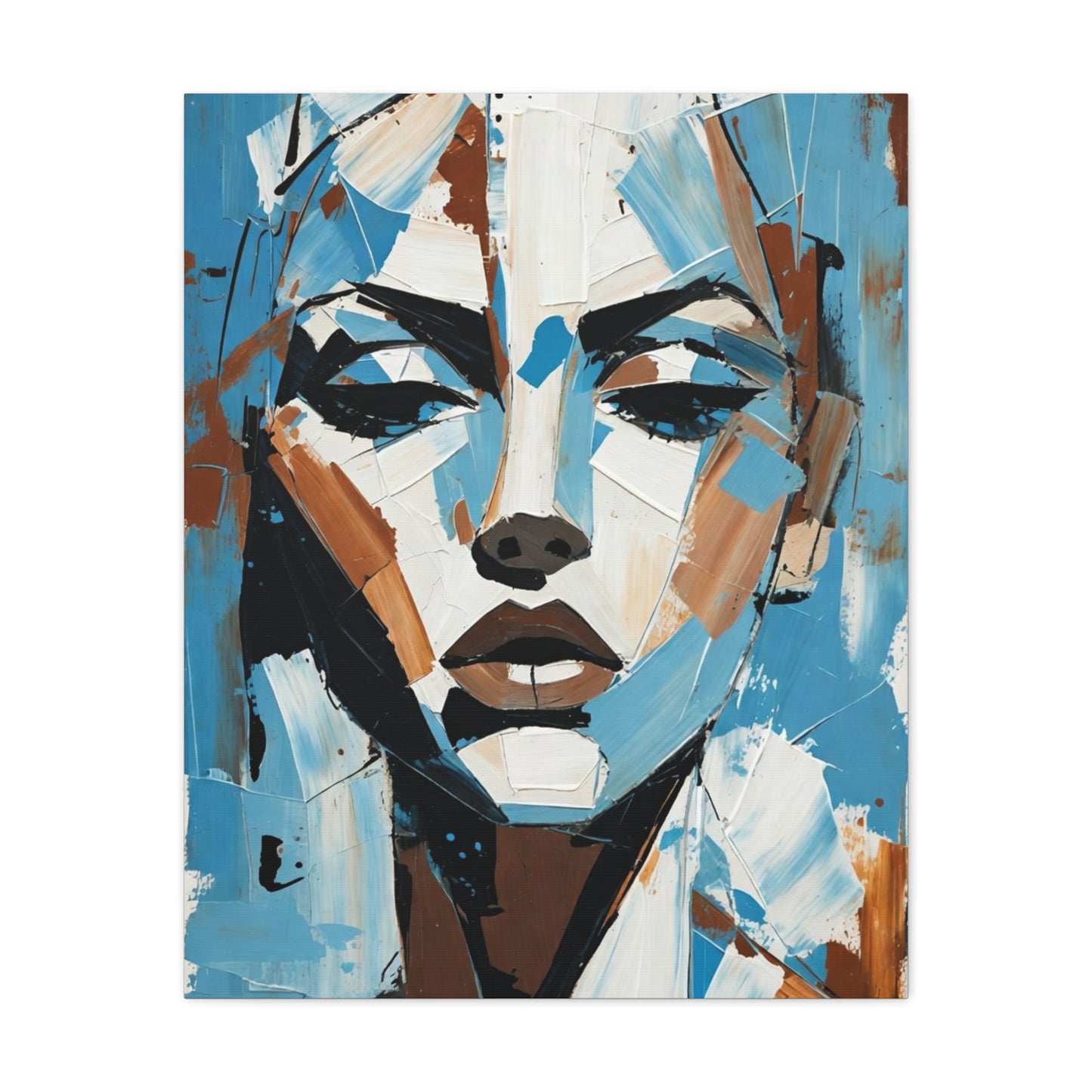 Abstract Blue Portrait Canvas Print — Modern Stretched Matte Wall Art