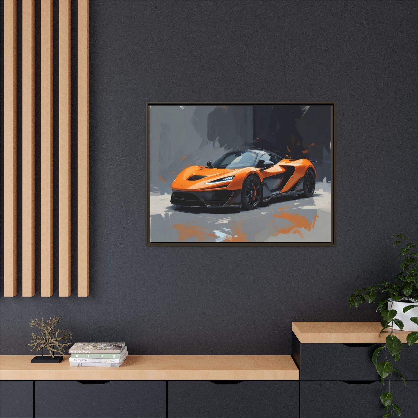 Framed Matte Canvas — Orange Sports Car Print
