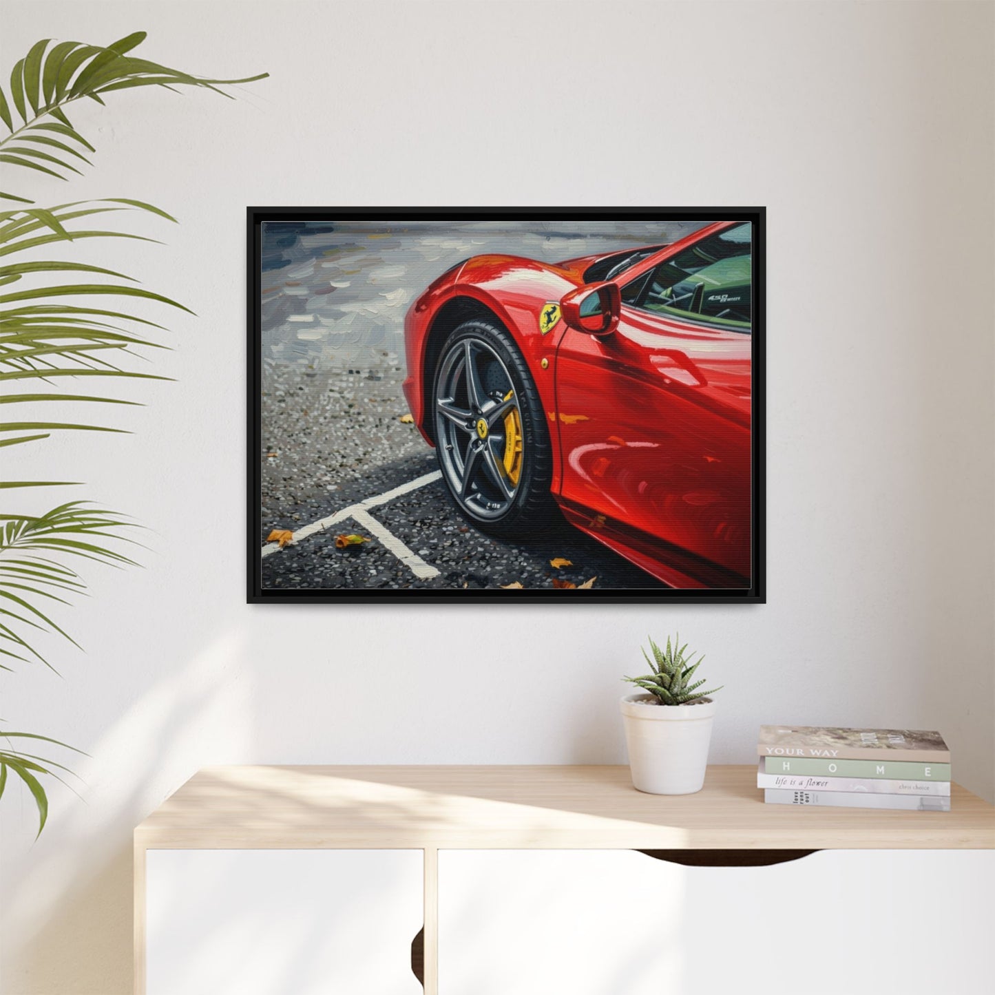 Framed Matte Canvas: Red Sports Car Close-Up Art Print