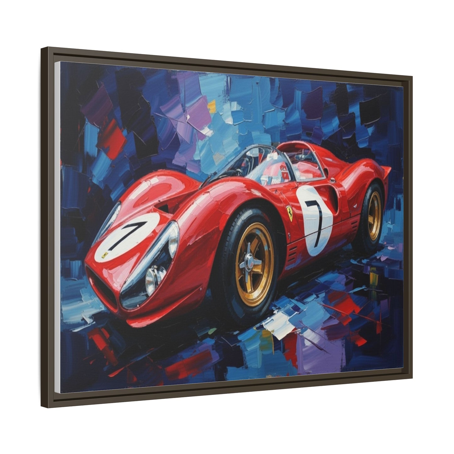 Vintage Ferrari Red Racecar Matte Canvas Framed Wall Art