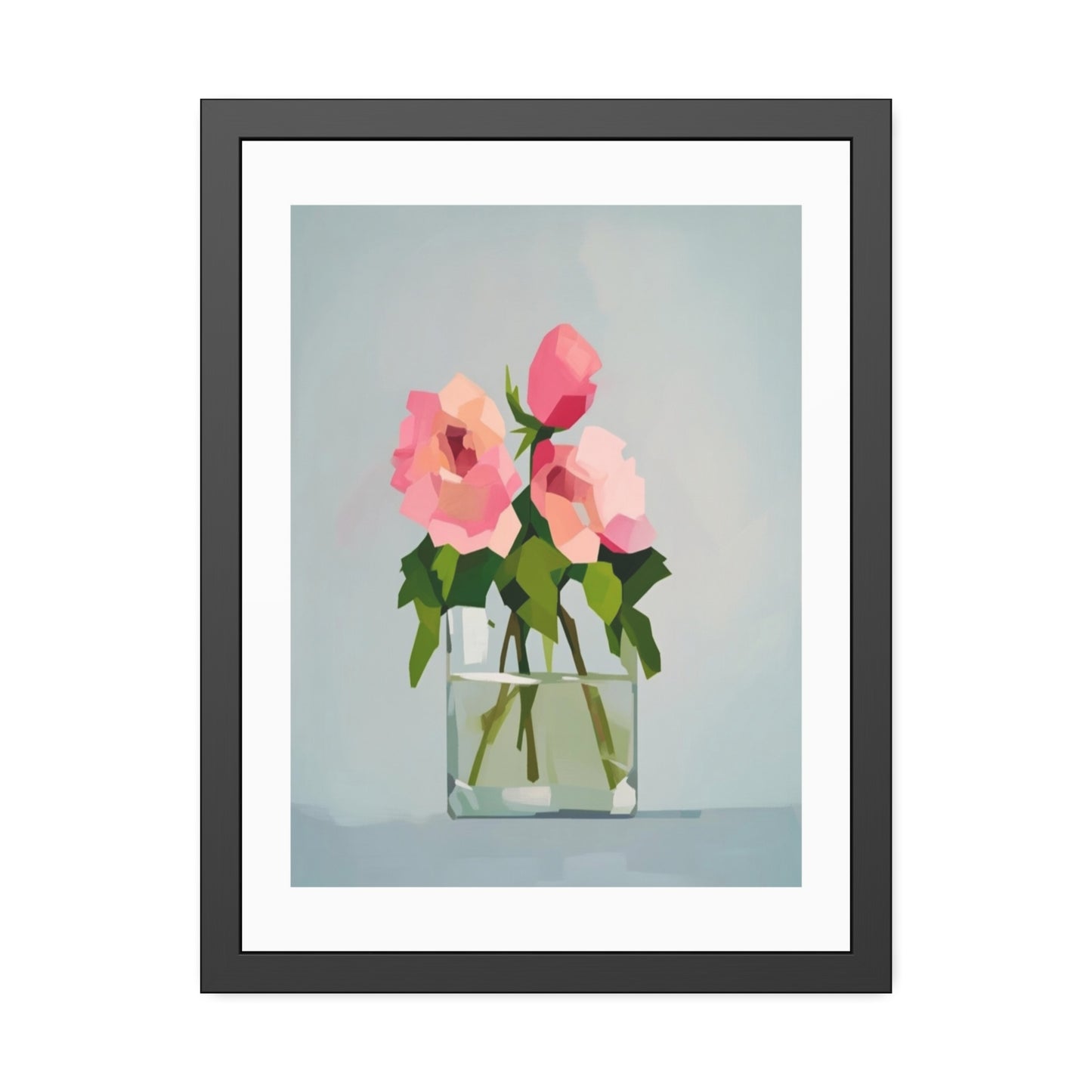 Framed Floral Poster — Pink Rose Vase Wall Art