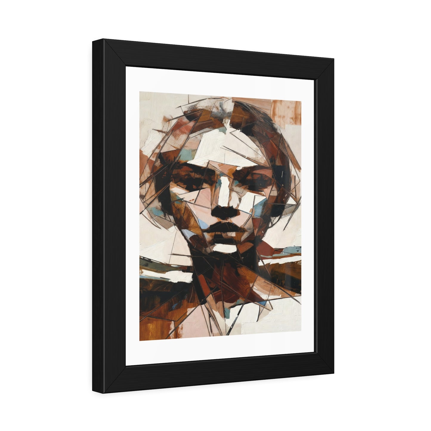 Abstract Cubist Portrait Framed Art Print — Modern Neutral Wall Decor