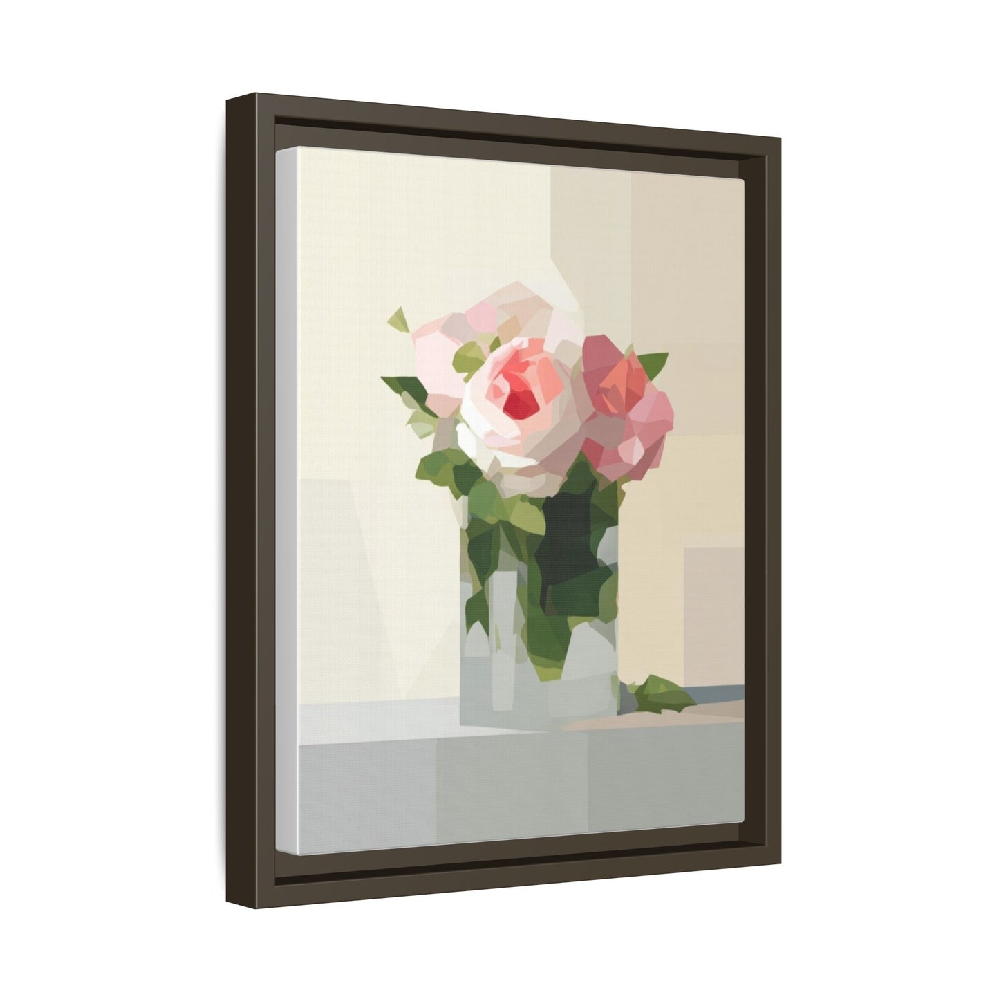 Framed Floral Canvas Print — Geometric Pink Rose Wall Art